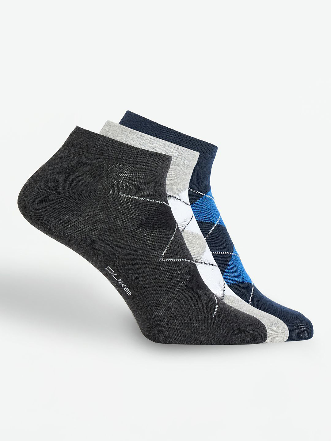 Duke Men Pack Of 3 Assorted Cotton Shoe Liner-Length Moisture Control Socks