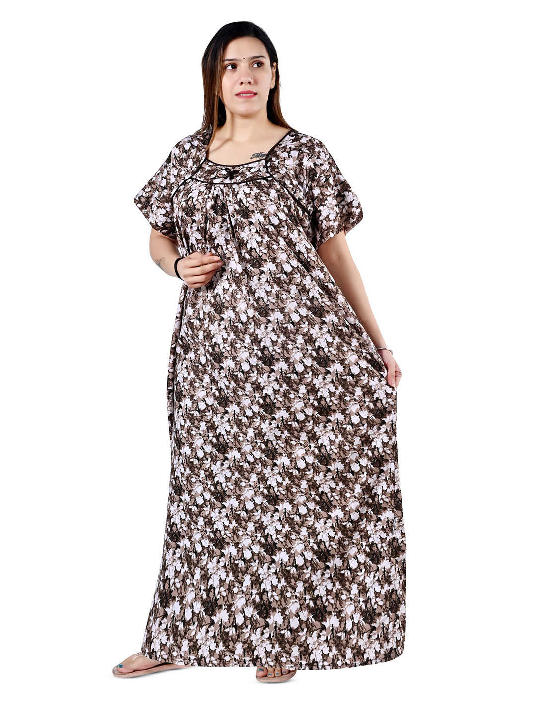 Bindass Female Collection Women Printed Round Neck Maxi Nightdress