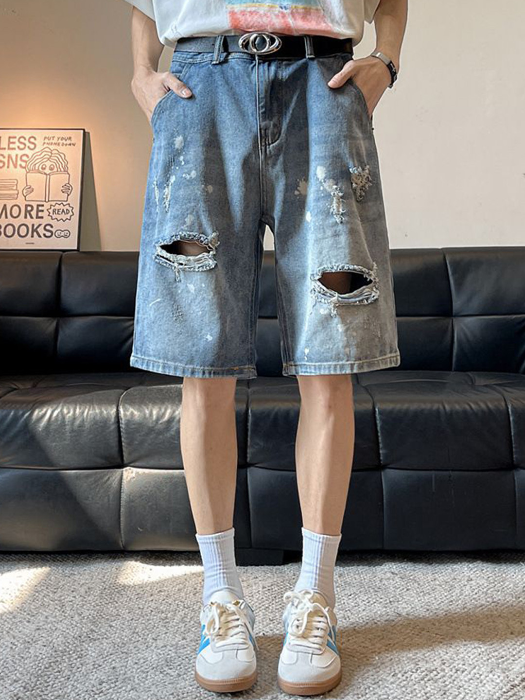 StyleCast x Revolte Men Slash Knee Denim Shorts
