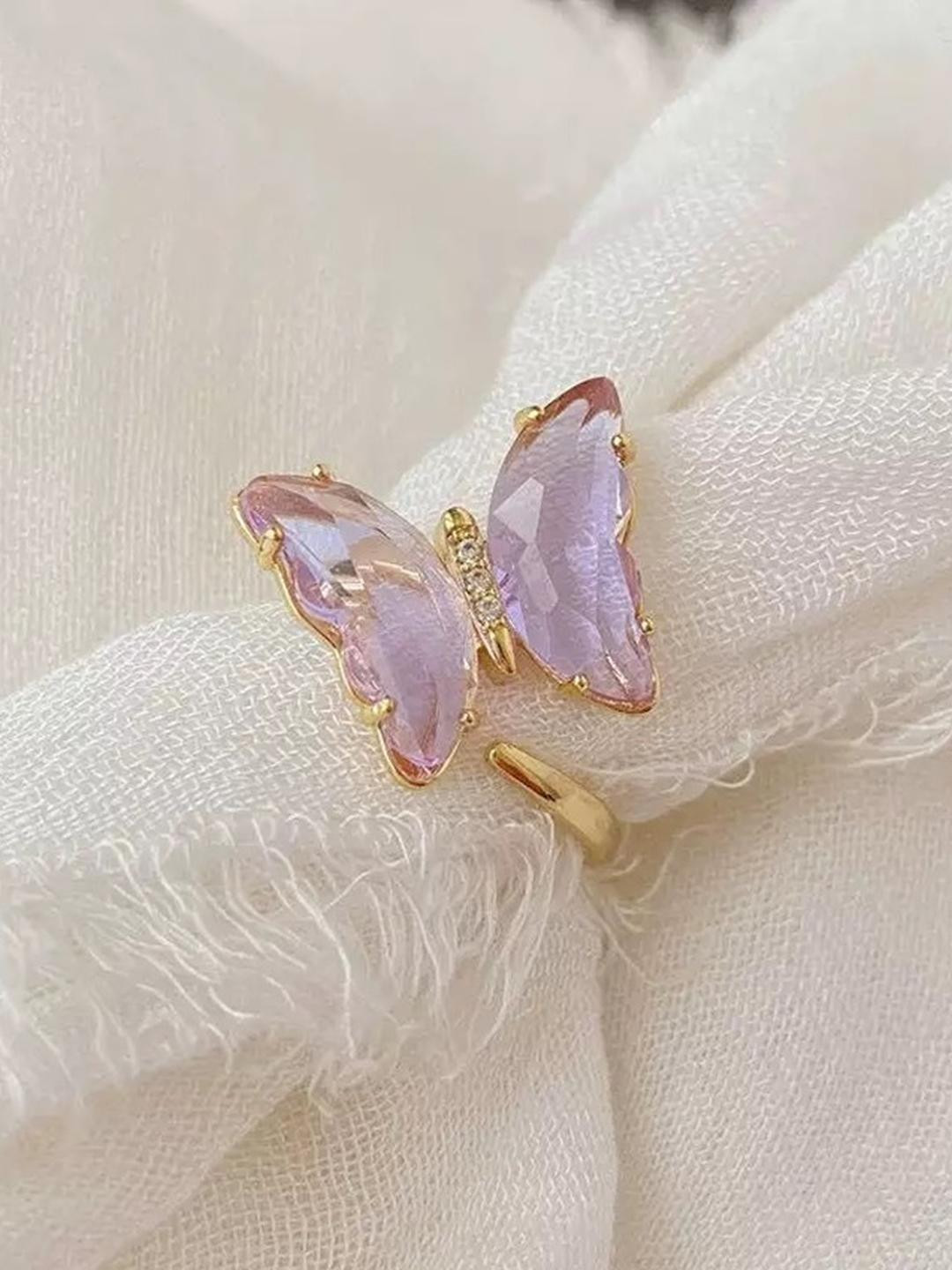 DressBerry Lovely Gold Plated Purple Crystal butterfly Ring For women and Girls