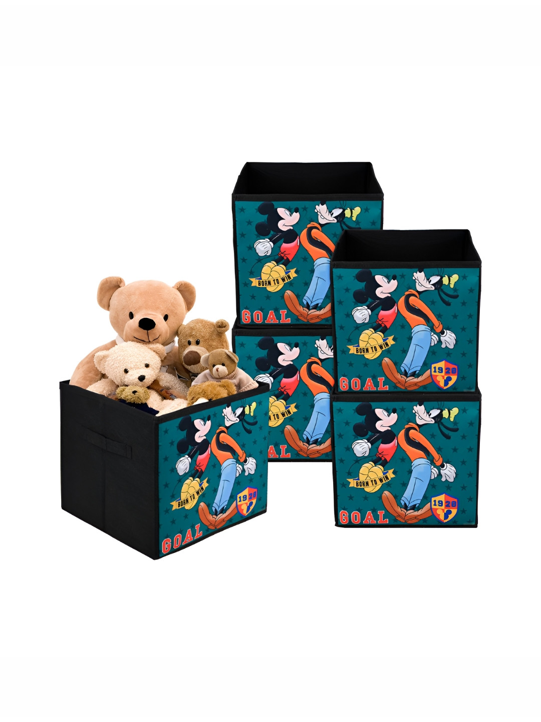 YK Black & Green 5 Pieces Goofy Printed Storage Box Organisers