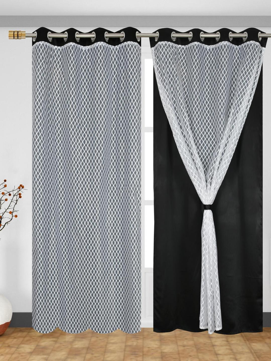 IVAZA Black Set of 2 Black Out Long Door Curtain