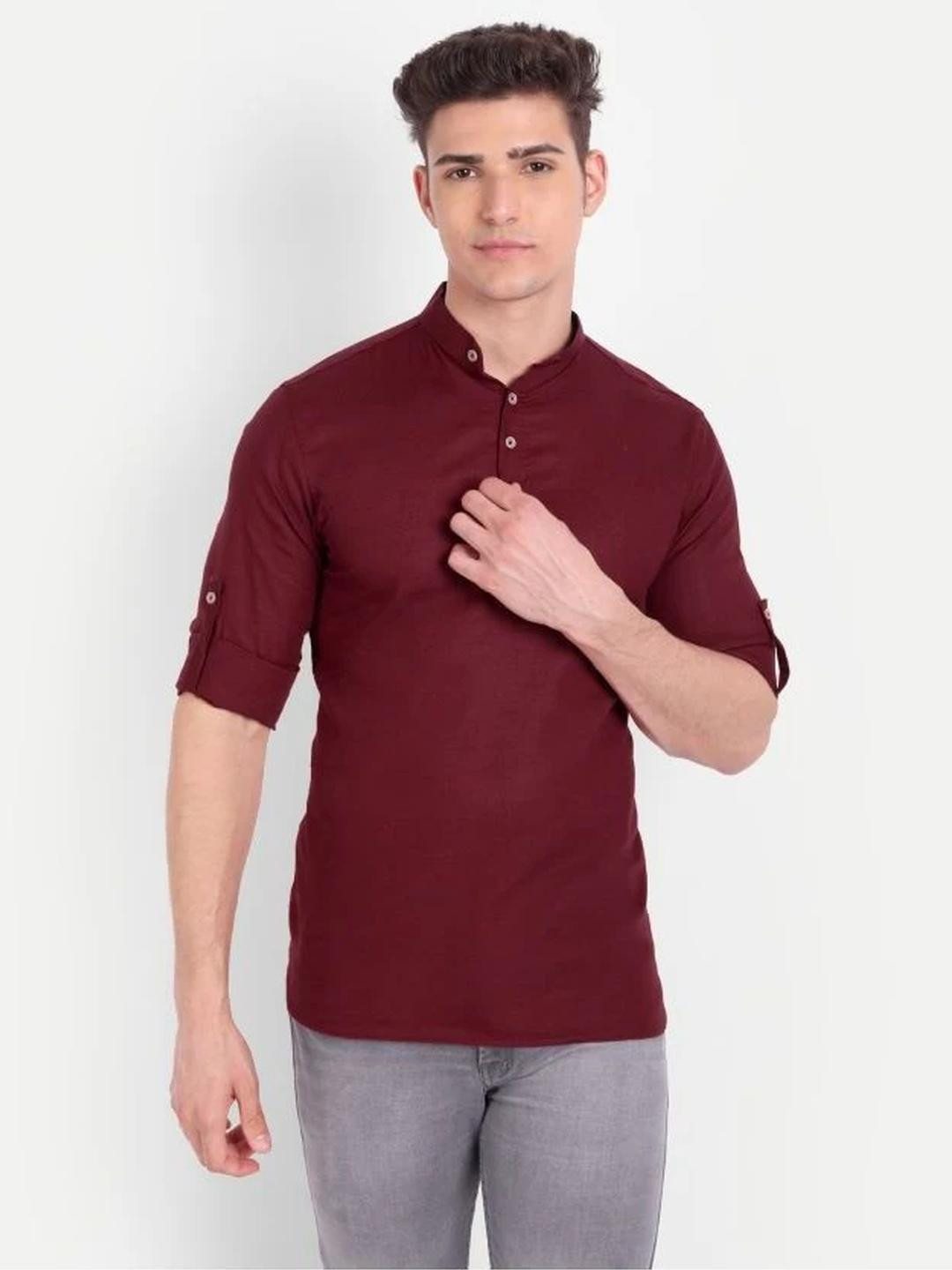 Edin Men Maroon Straight Blended Kurtas
