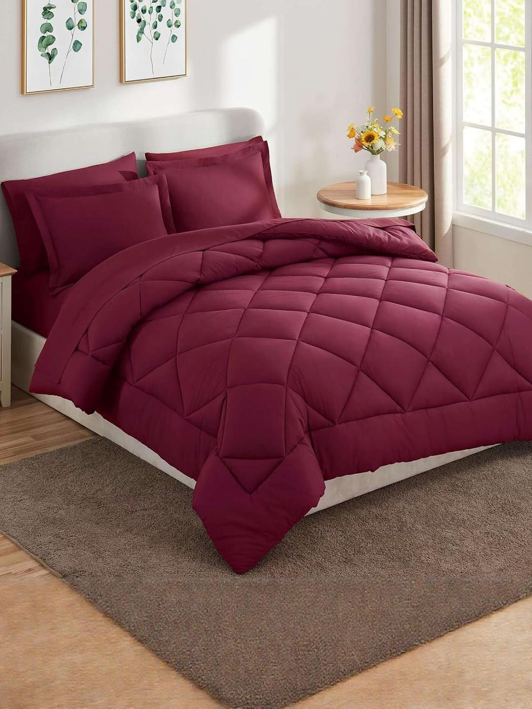 Doristyle Maroon Checked Microfiber Heavy Winter 500 GSM Double Bed Comforter