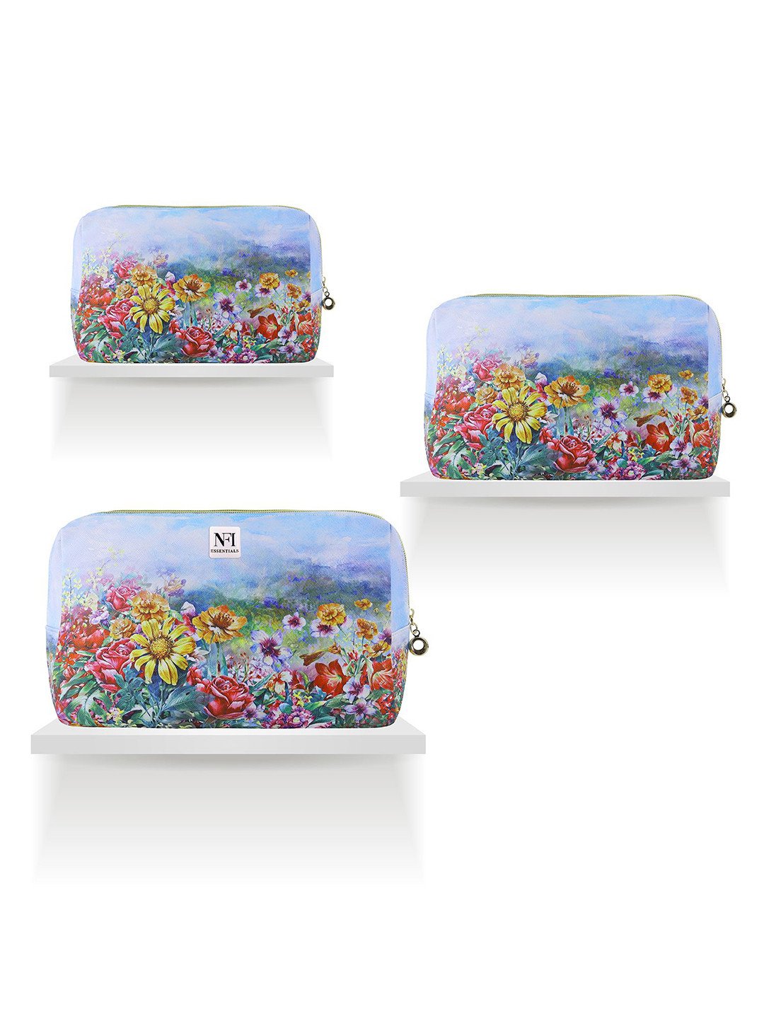 NFI essentials Set Of 3 Printed Waterproof Portable Makeup Pouch