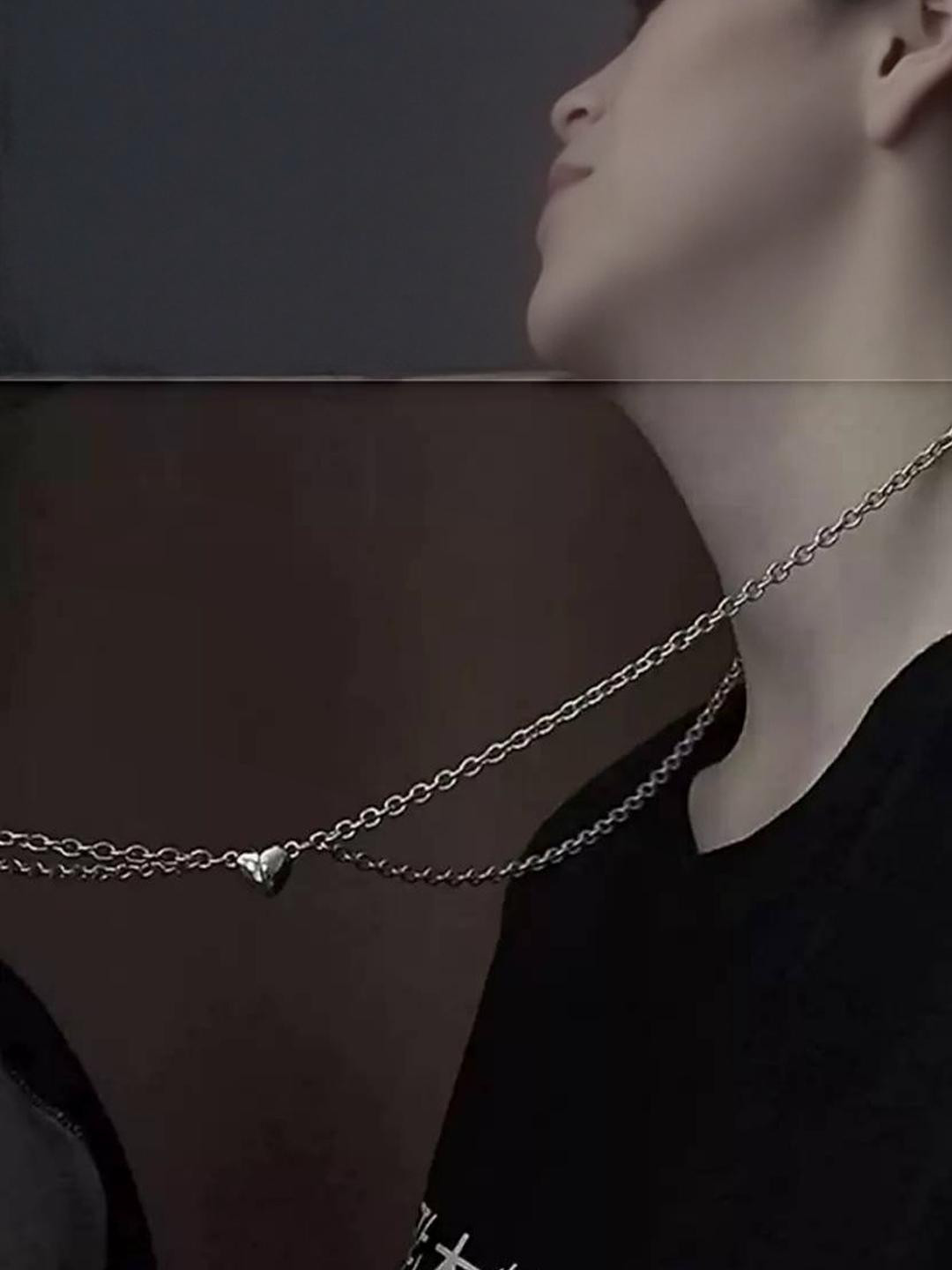 DressBerry Silver-Plated Couple Heart Pendants with Chains