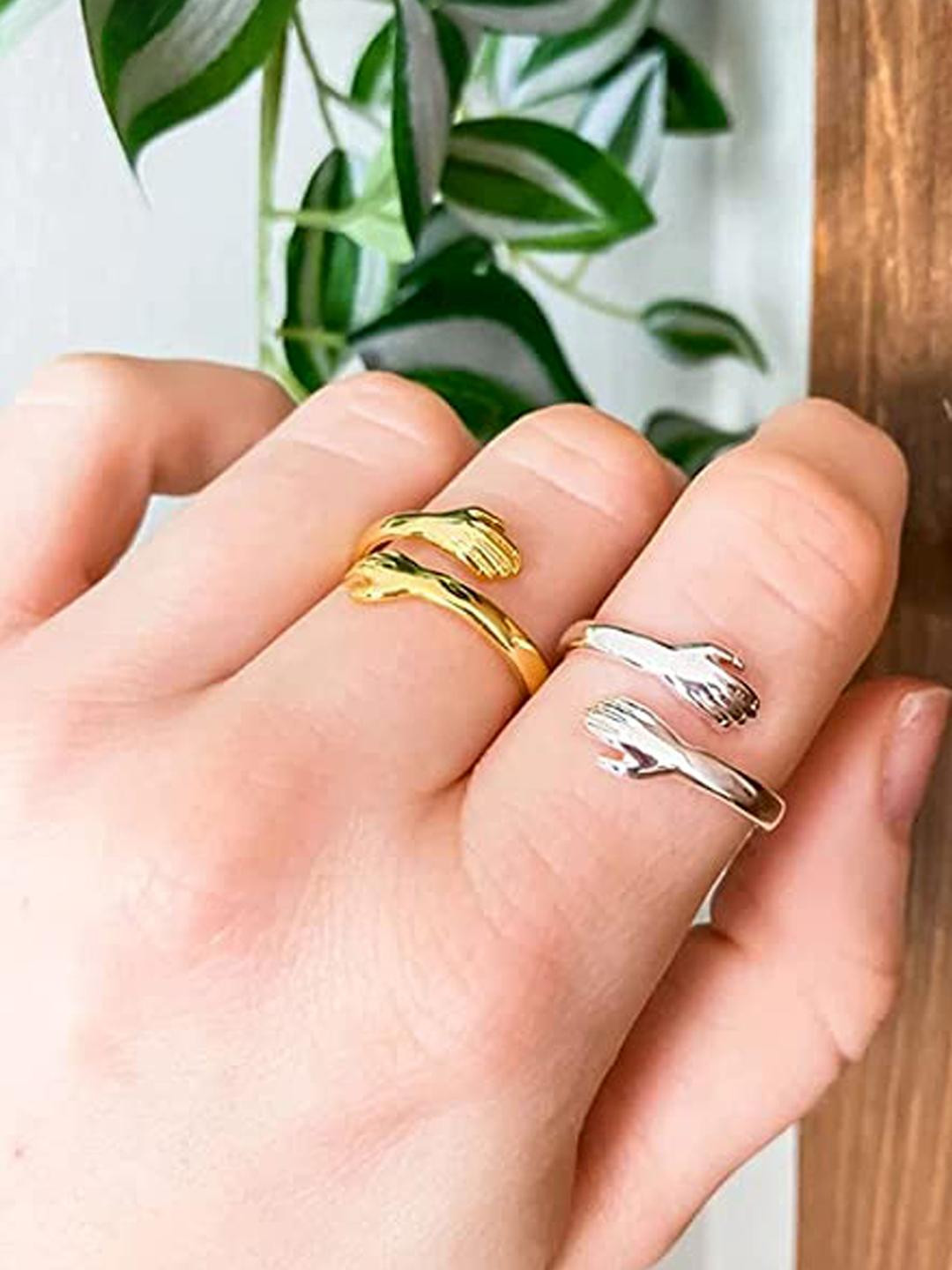 DressBerry Combo of Silver And Golden Adjustable Hug Ring for Girls and Women