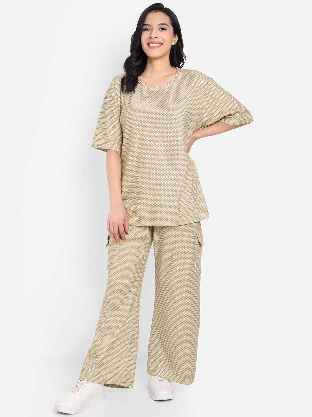 HAUTEMODA Printed Round Neck Top With Trouser Co-Ords