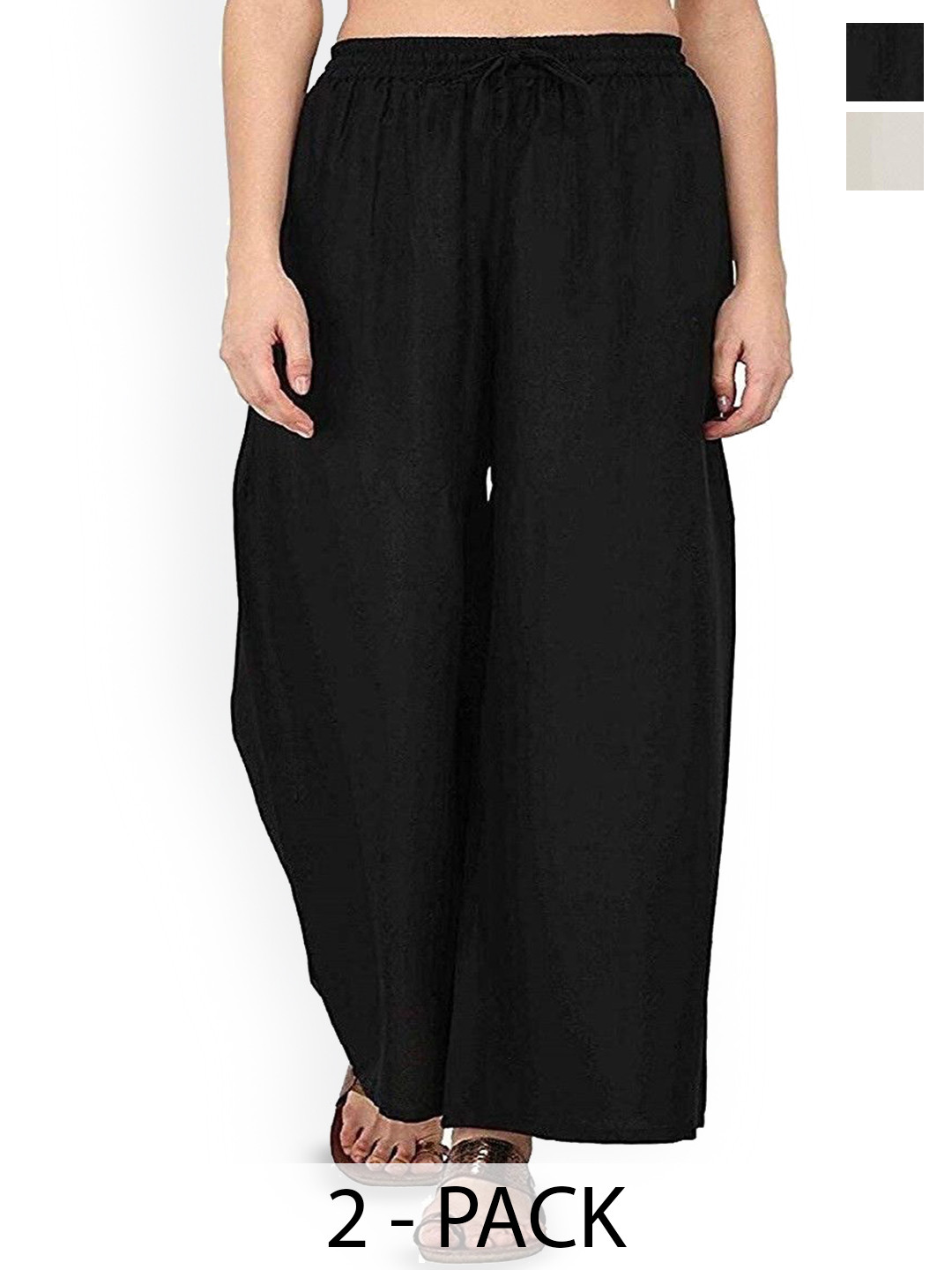 SRISARAS Women Pack Of 2 Wide Leg Coton Palazzos