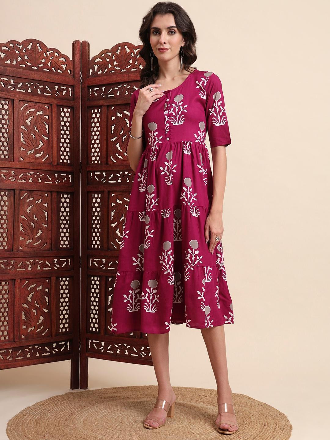 Adi Women Magenta Cotton Kurtas