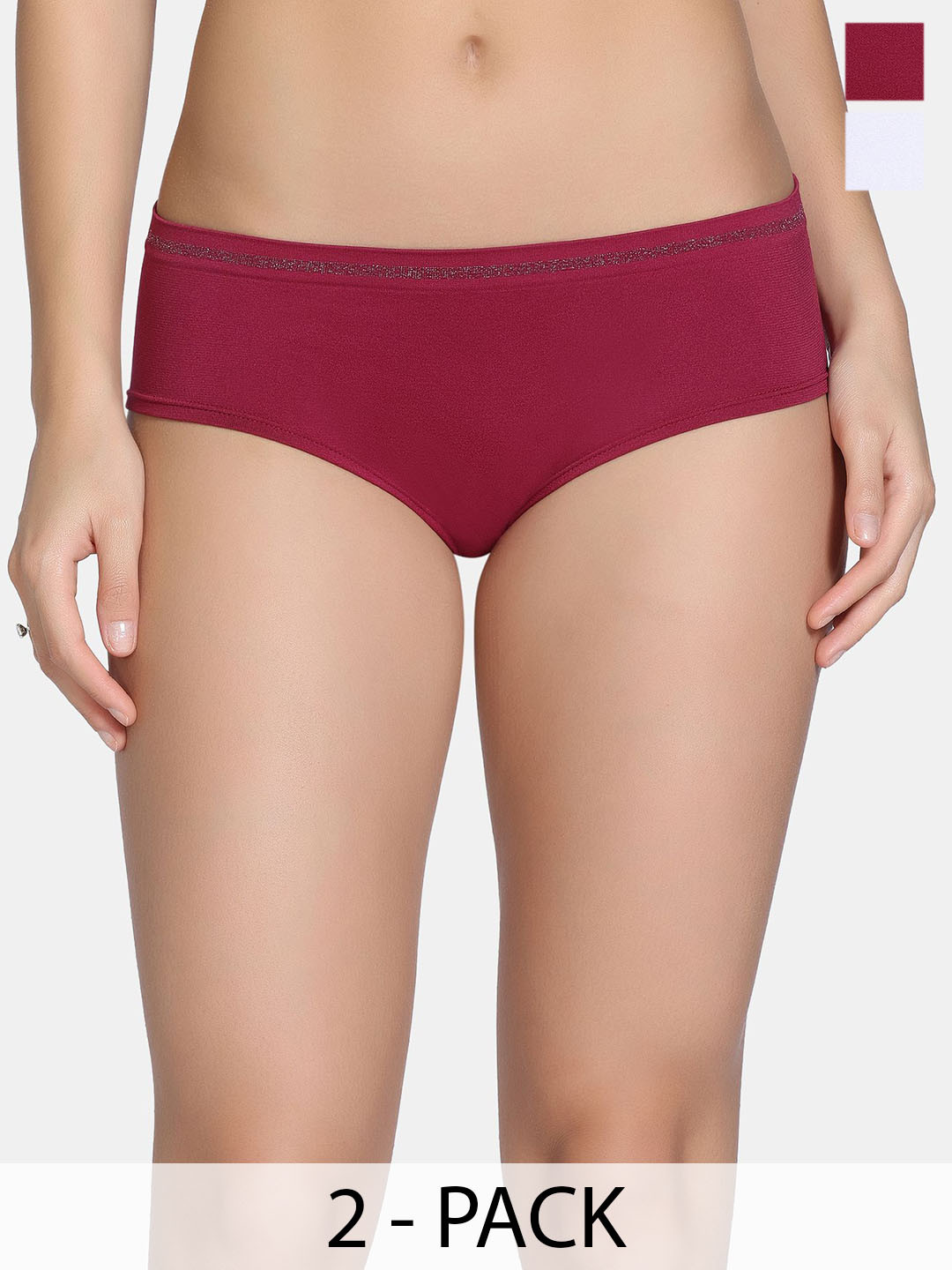 Zivame Pack Of 2 Low-Rise Full Coverage Hipster Briefs ZI28D1-Rose Wine Bright White