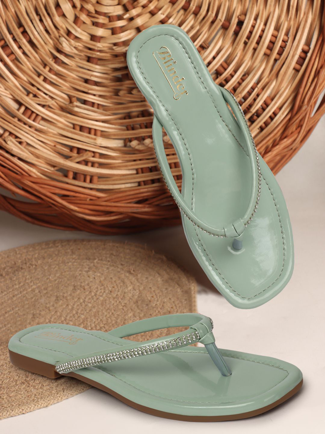 BLINDER Women Embellished T-Strap Flats with Western - Embellished