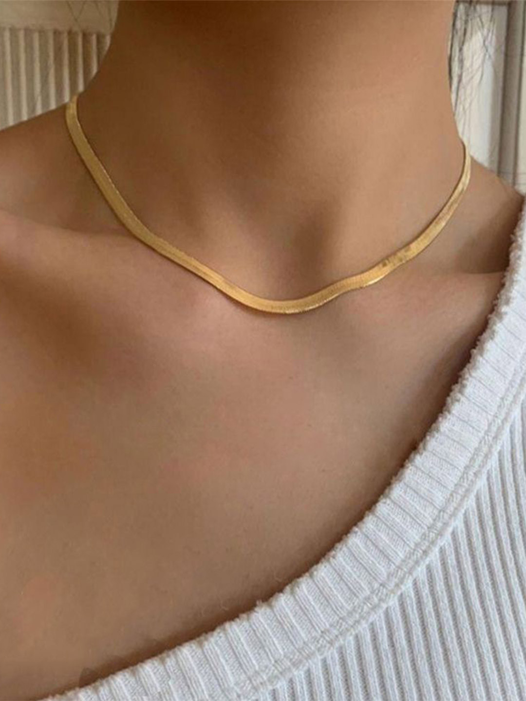 Urban Hippie Stainless Steel 18K Gold Plated Minimal Snake String Chain