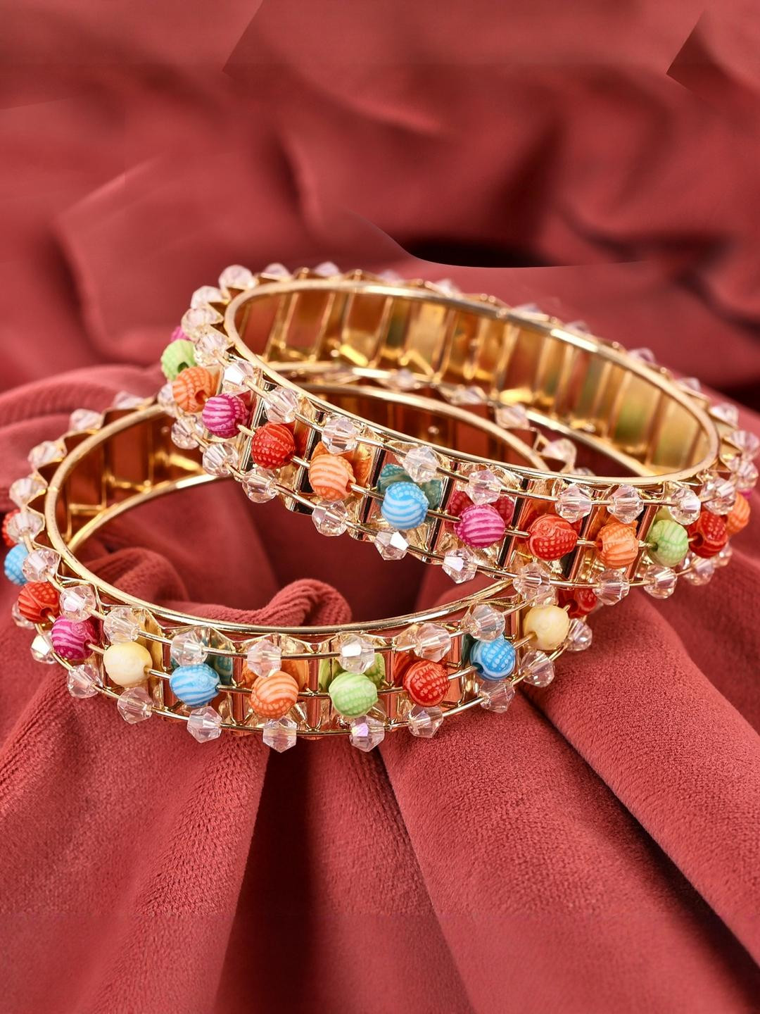 Set Of 2 Gold Plated Multi colour beads Bangle