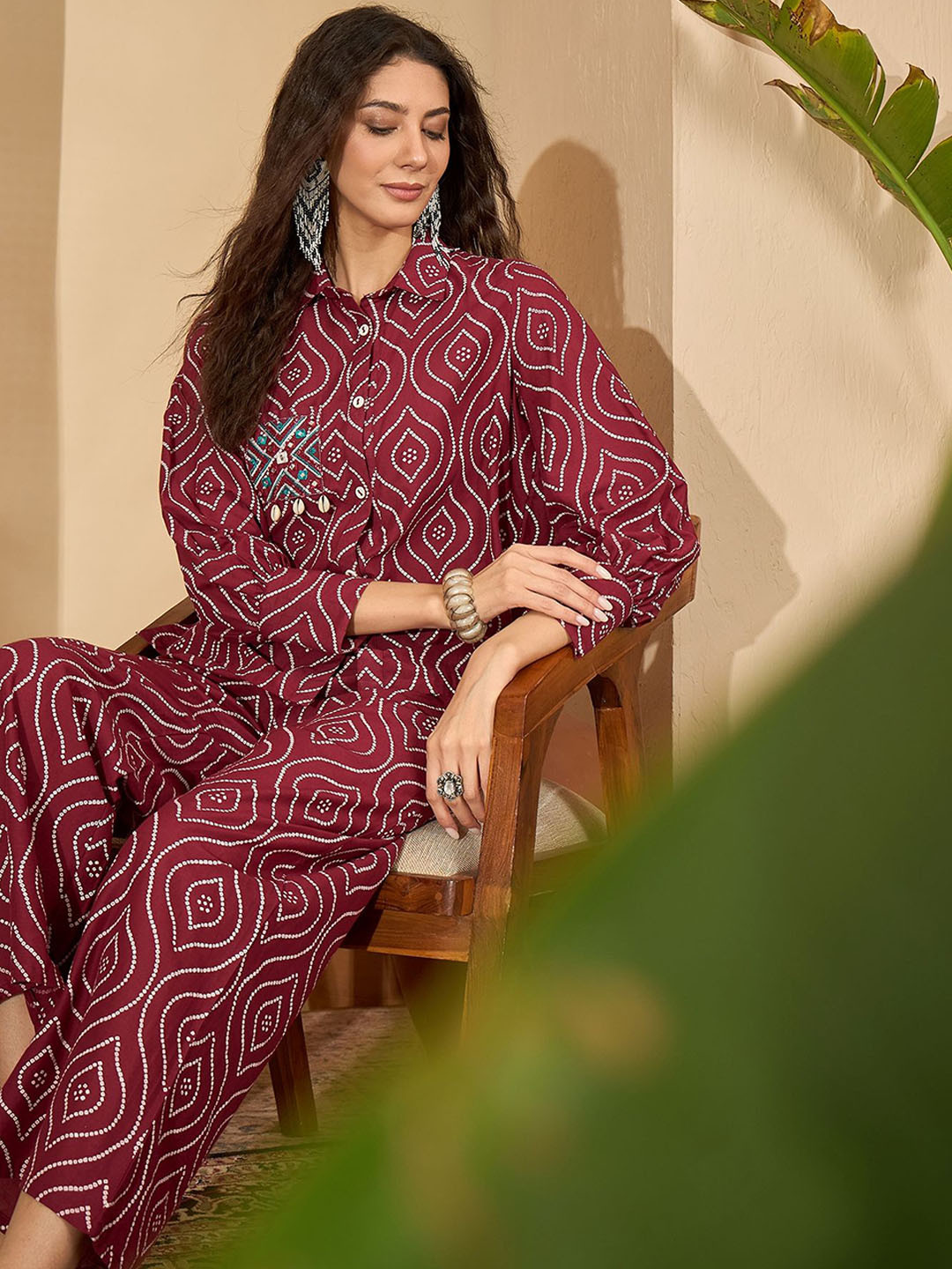 Sangria Bandhani Printed Pure Cotton Shirt & Trousers Co-Ords