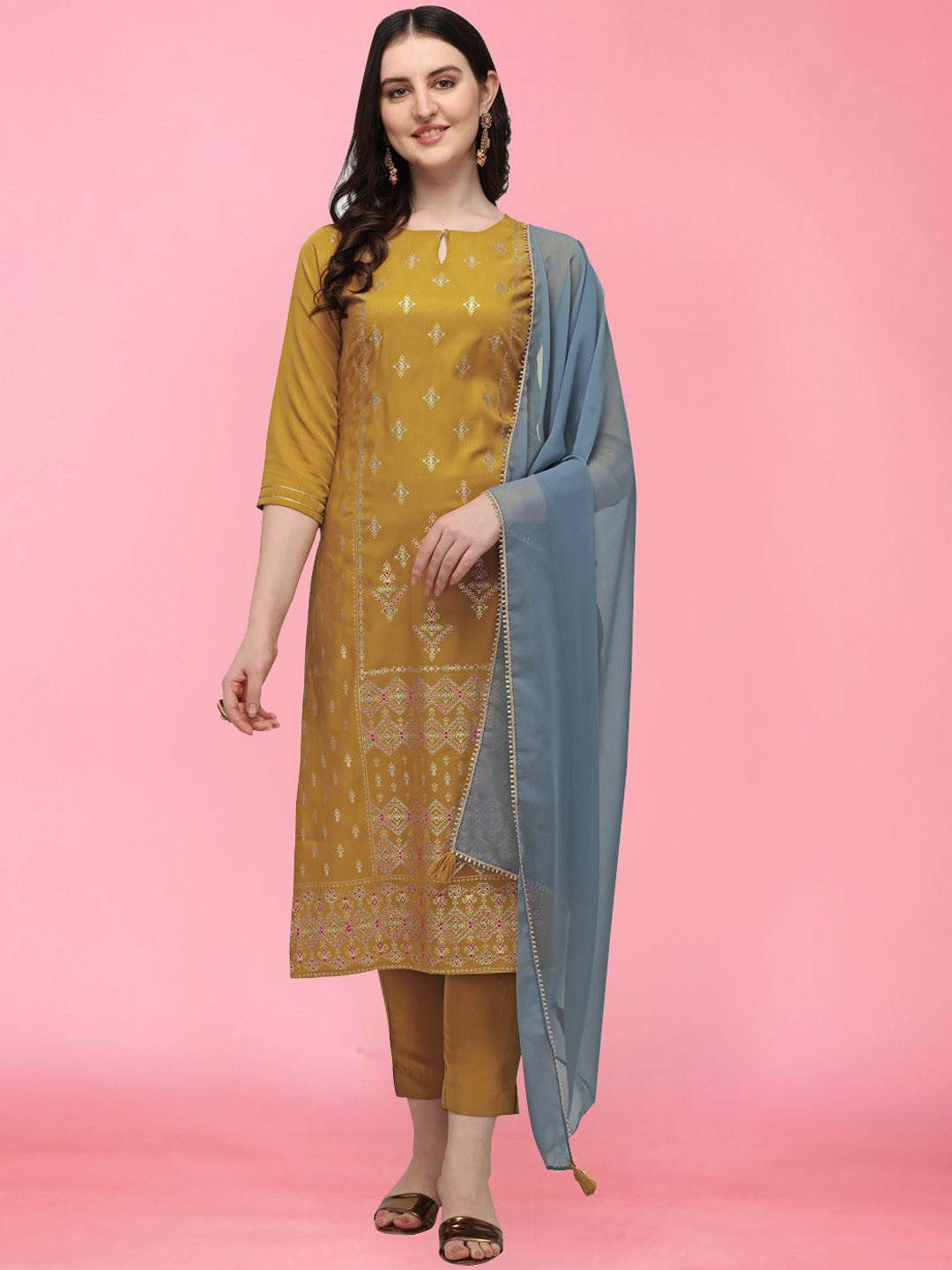 THE FAB FACTORY Women Woven Design Kurta with Trousers & Dupatta
