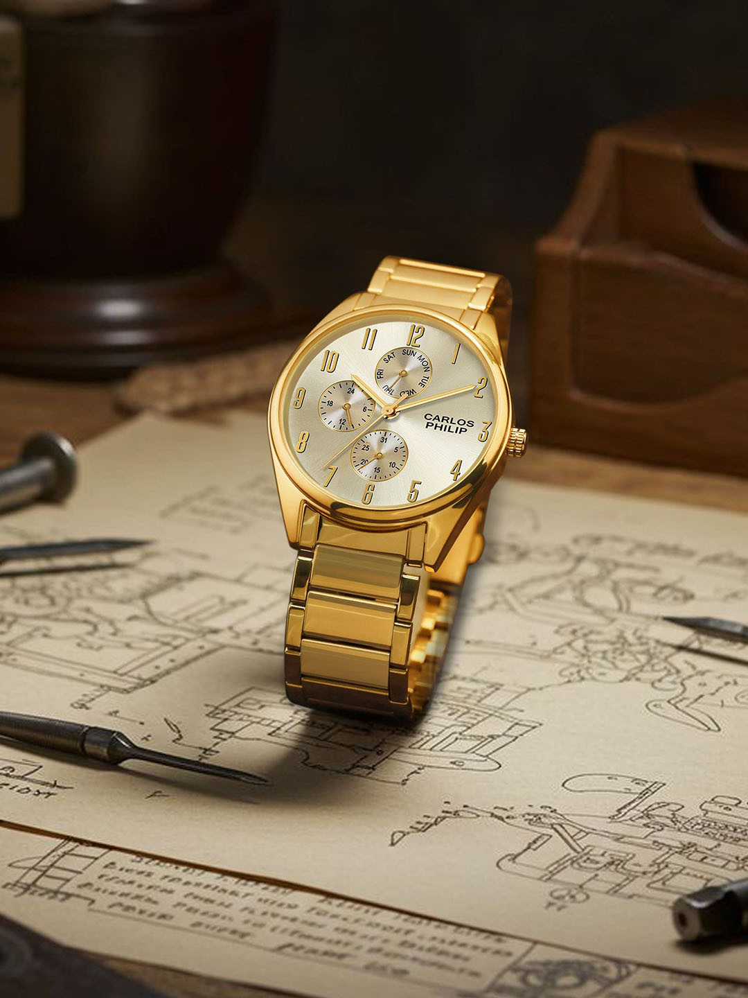 CARLOS PHILIP Men Bracelet Style Straps Analogue Watch Core RSG 16 Champ IGP