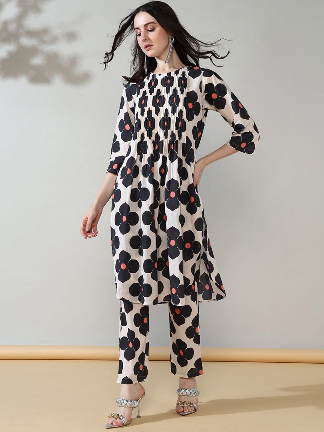 House of Kaftan Boho Blossom Printed Pure Cotton Boat-Neck Tunic With Trousers Co-Ords