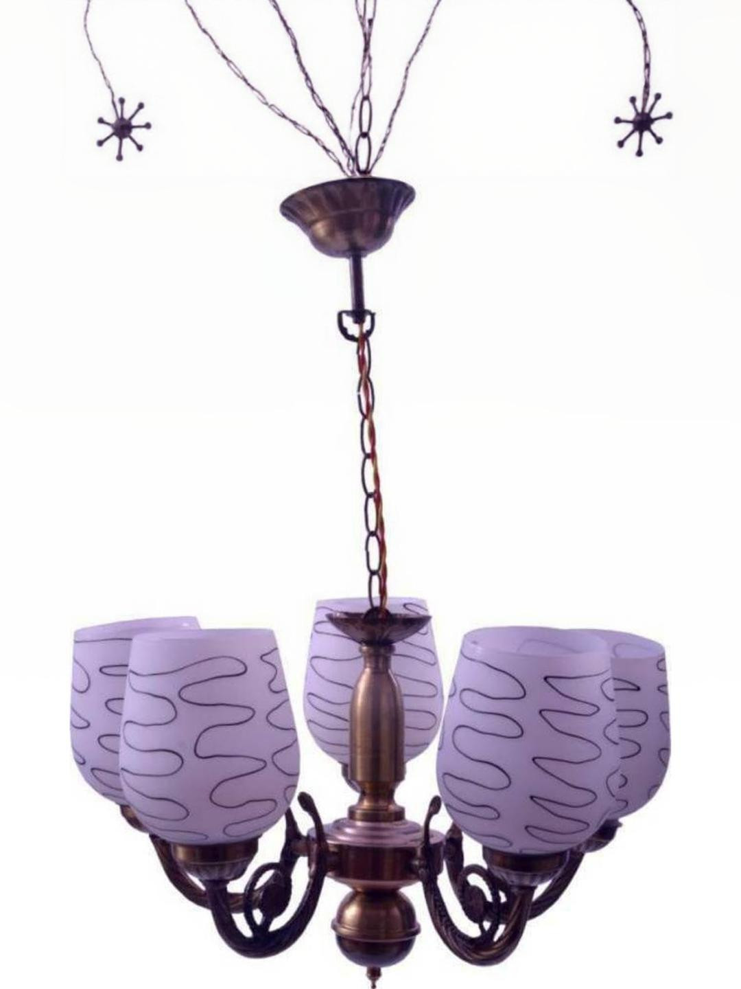 Somil Antique 5-Light Chandelier with Glass Shades, Black and White Lighting Effect, Metal Fitting. LED Compatible. Dia: 42 X 42 X 100 Cm.