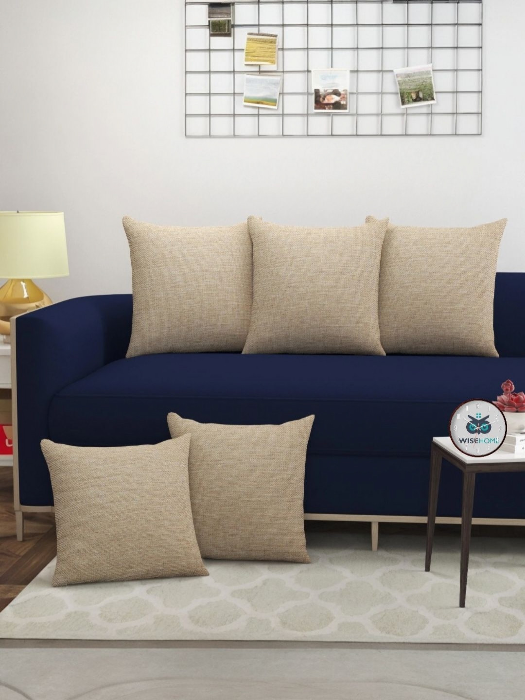 WISE HOME Beige 5 Piece Square Cushion Covers