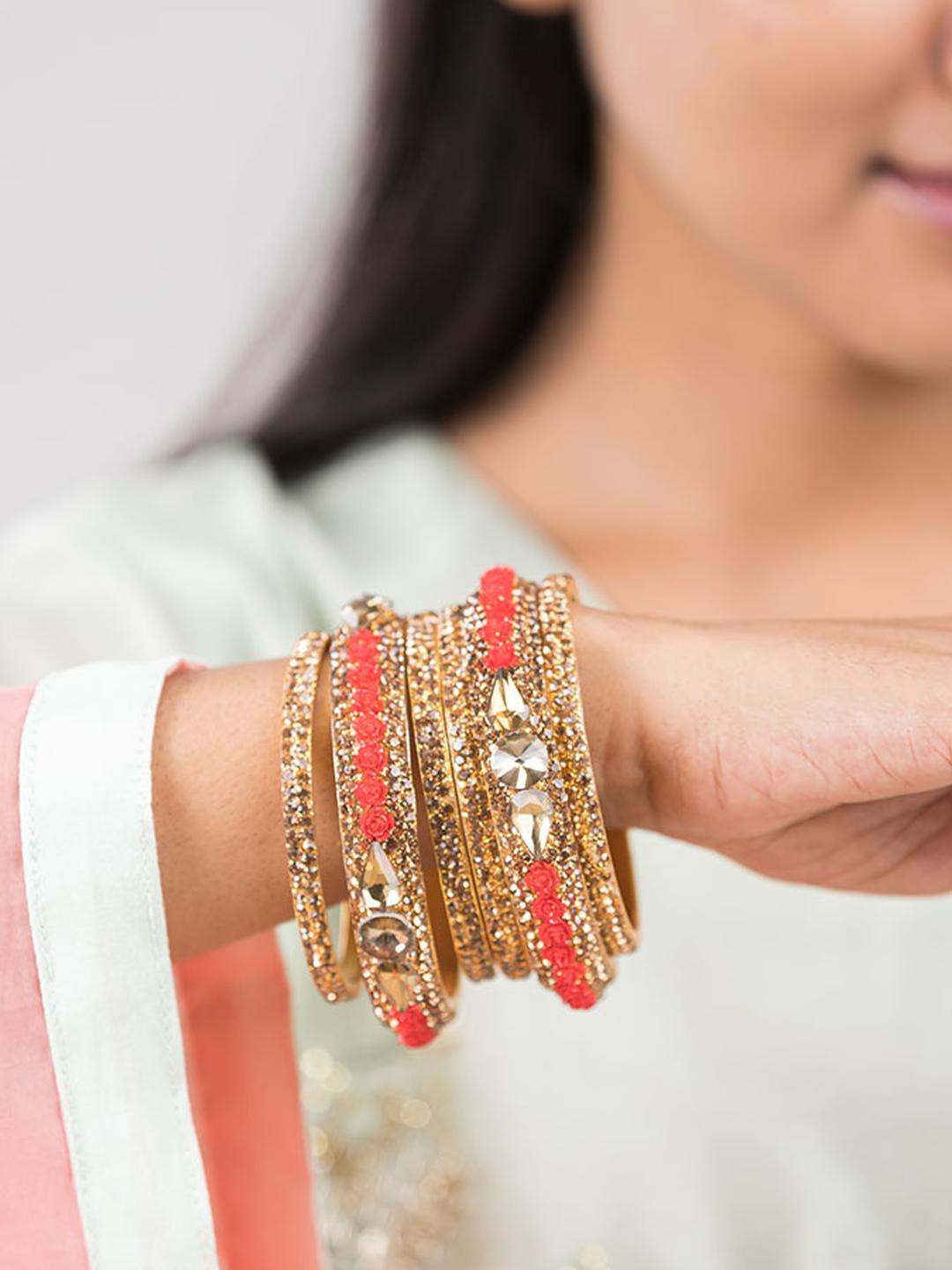 Mamon Creations Set of 6 Gold Plated Zircon Bangles