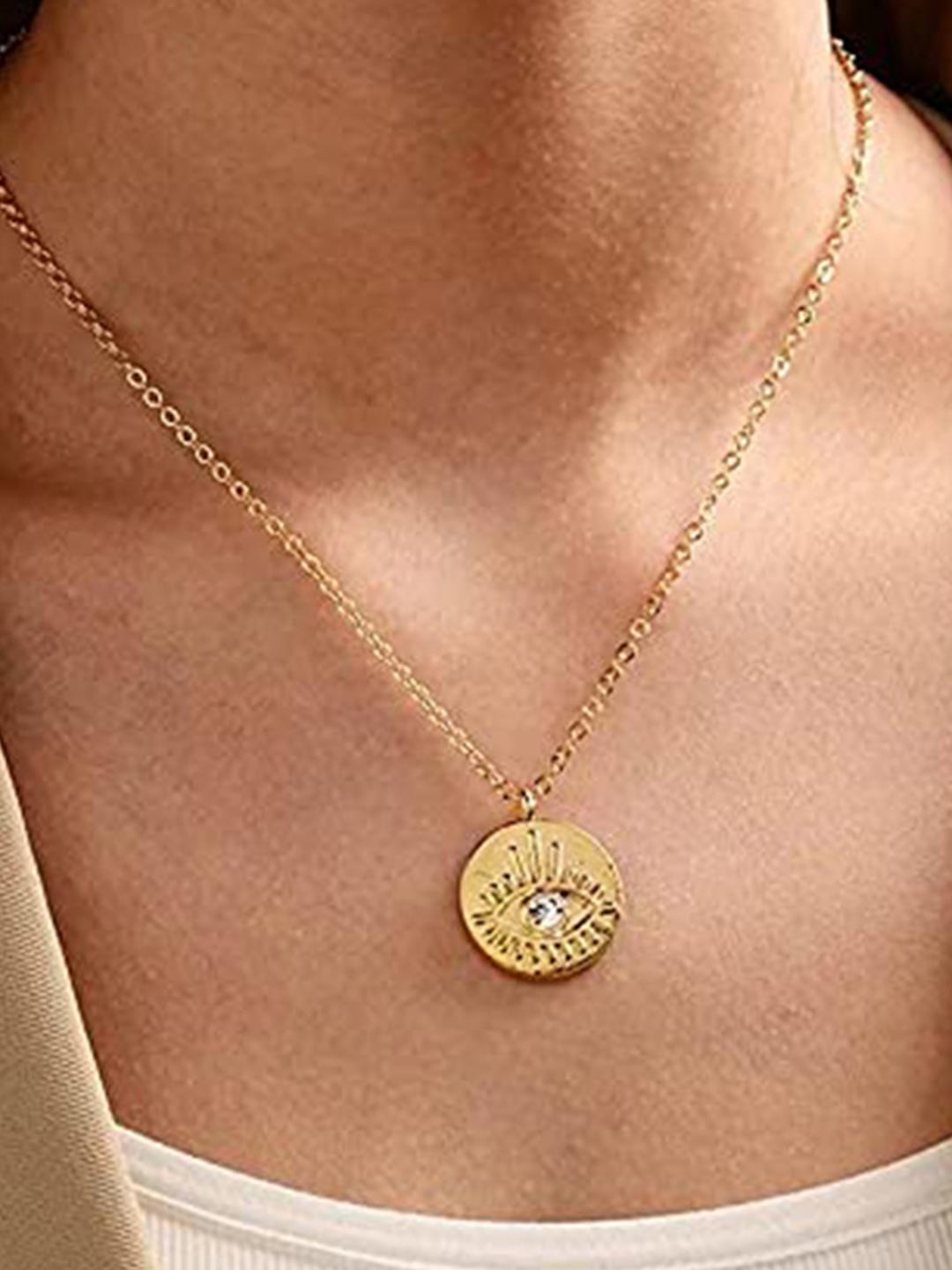 DressBerry Gorgeous Gold Plated Round Evil Eye Pendant Necklace