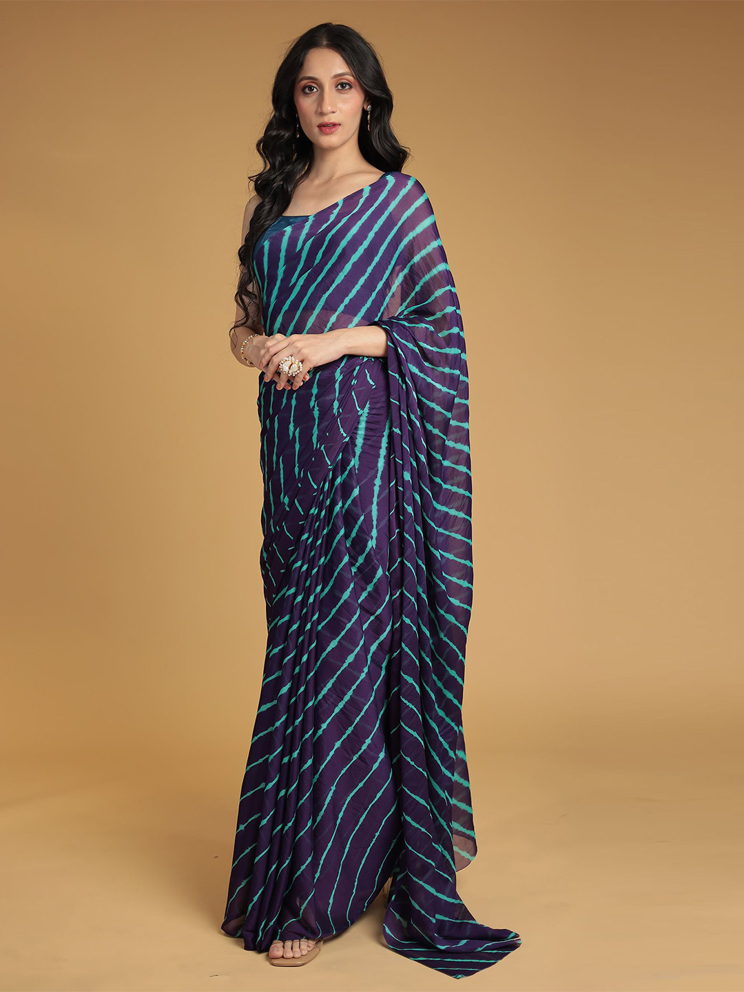 ZARI Jaipur Chiffon Lehriya Textures Saree