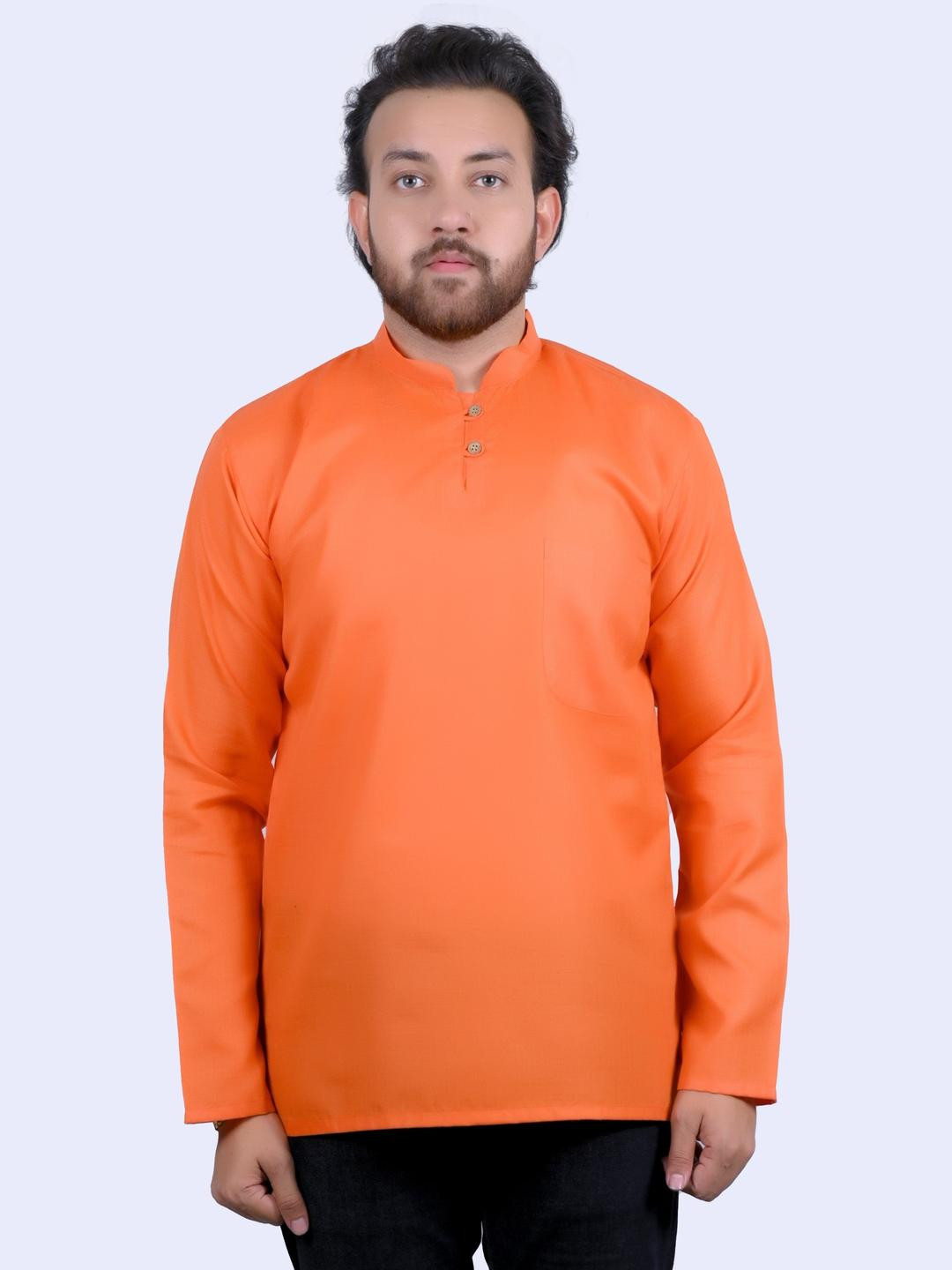 Mens short casual comfortable plain orange Kurta 36