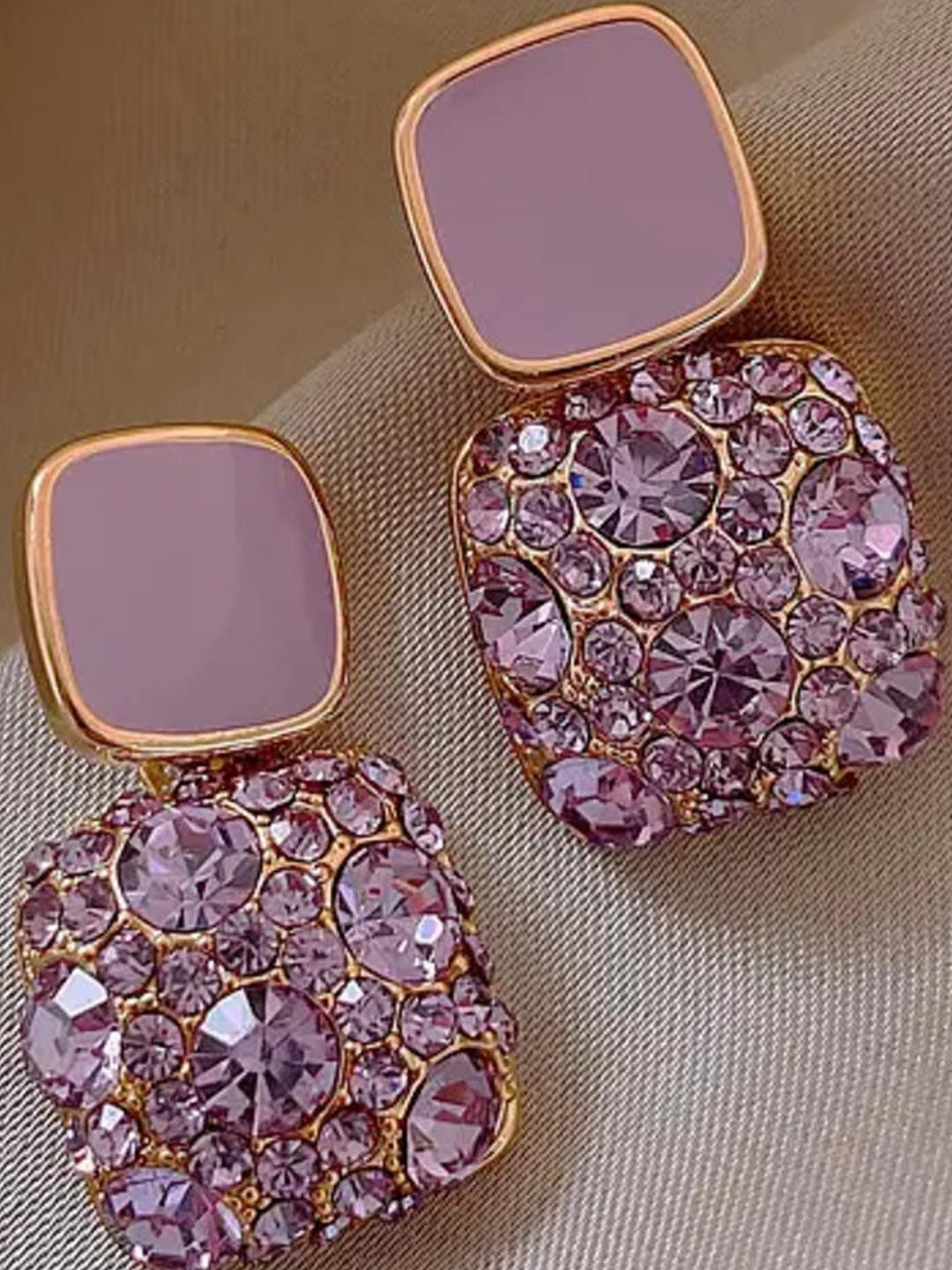 LVISHI Women Purple Cubic Zirconia Drop Earrings