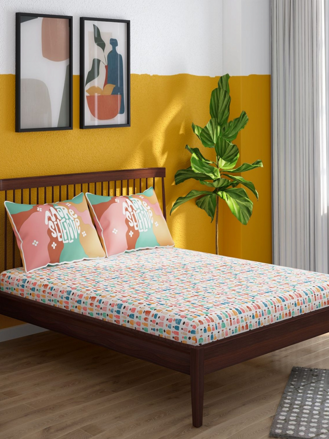 Portico Tagtrend Red & White Abstract Cotton 164 TC Double King Bedsheet Set-2.24mX2.74m