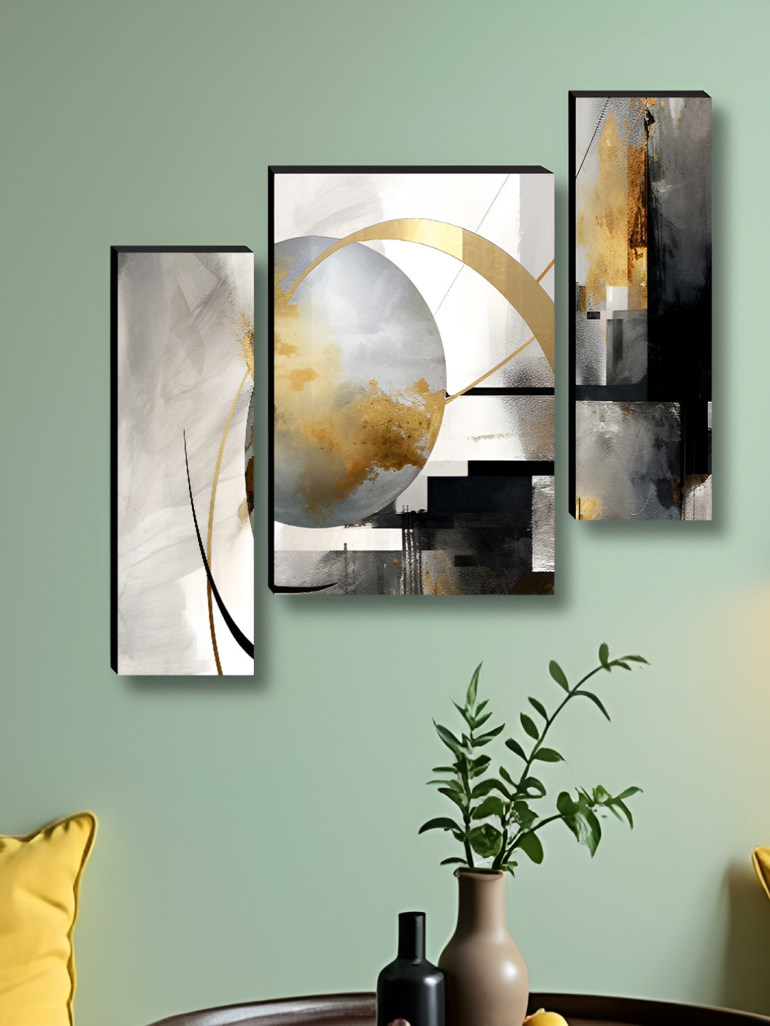 Livin'luxe Black & White Set of 3 Piece Wood Abstract Geometric Paintings Wall Art