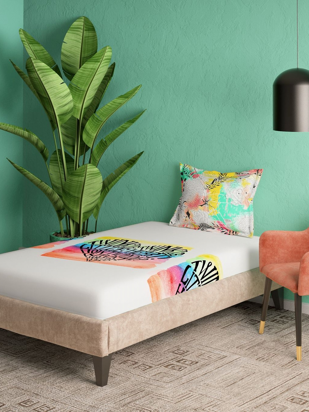 Portico Liberty Threads White Printed Cotton 144 TC Single Bedsheet Set 1.50m x 2.24m