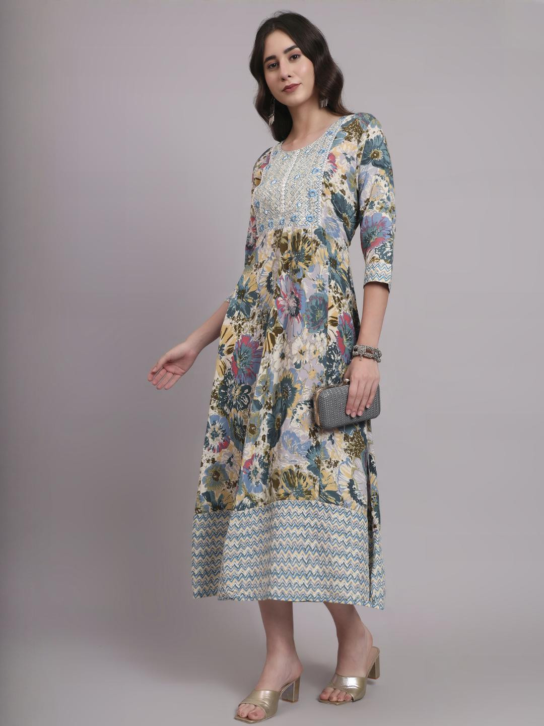 Angkor Women Multi  Viscose Rayon Kurtas