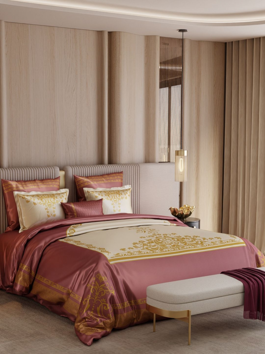 Stoa Paris Copper-Toned & Gold-Toned 7 Pieces Floral Satin Superfine Bedding Set