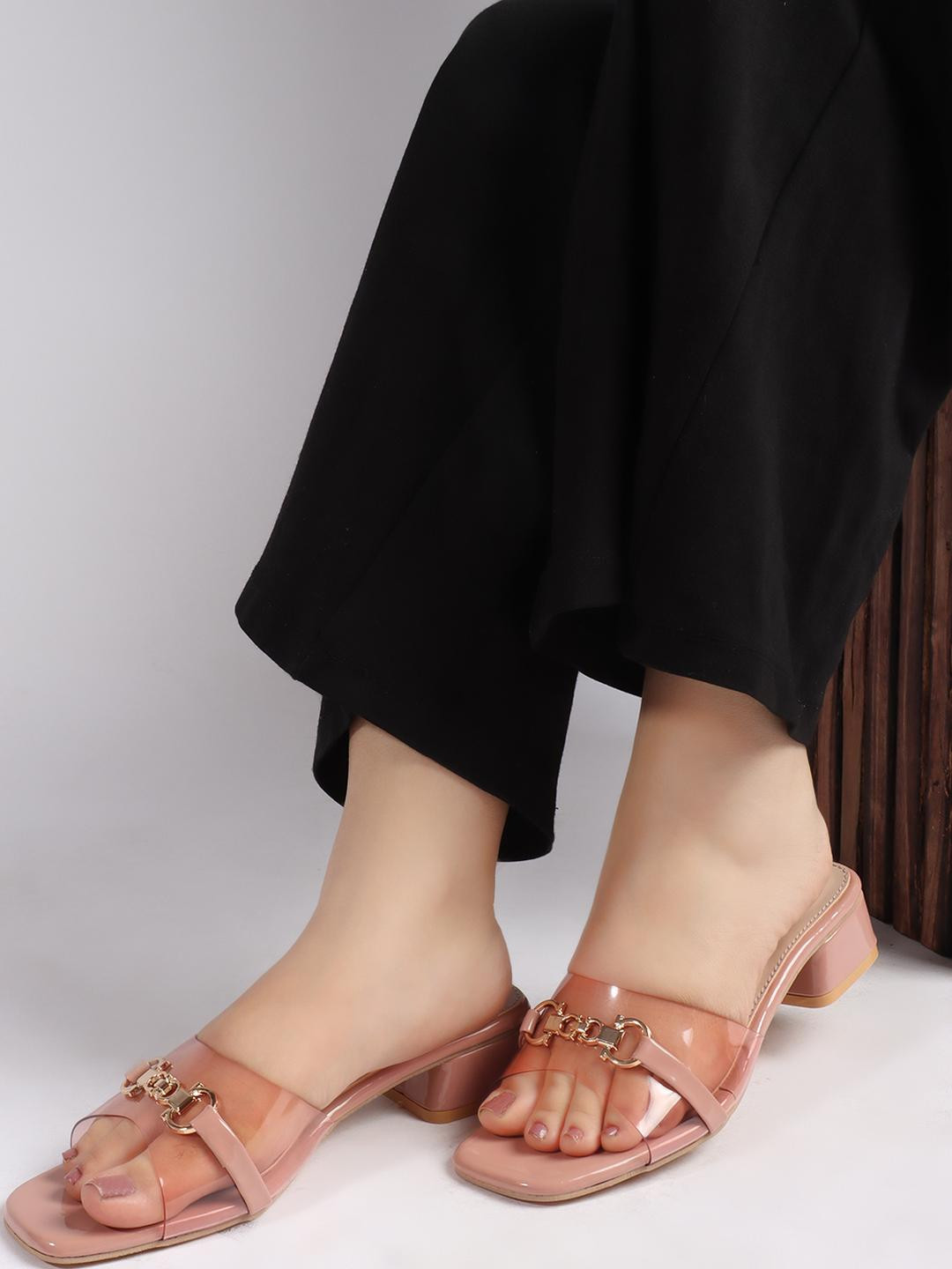 FEET RUNNER Embellished PU Work Block Pumps with Buckles