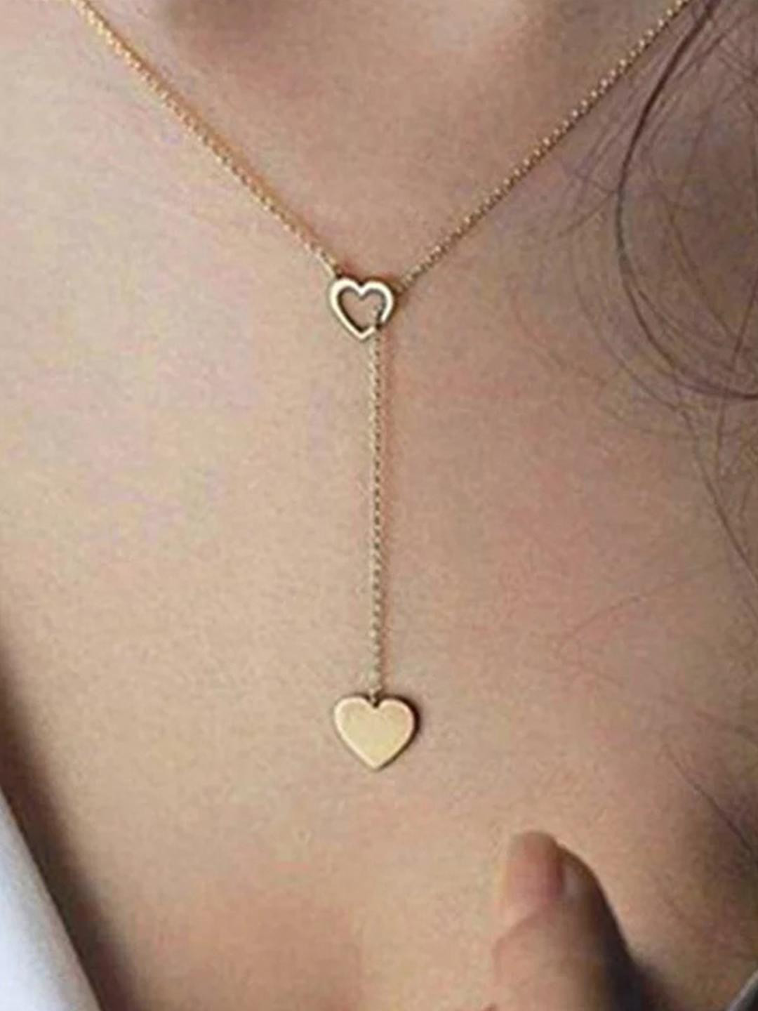DressBerry Gold-Plated Y-Shaped Heart Necklace
