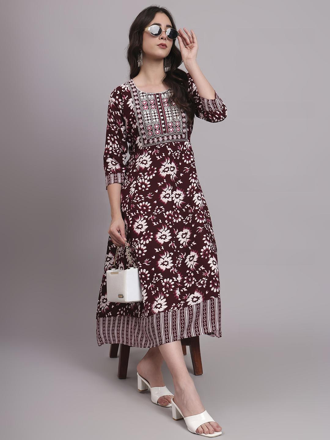 Angkor Women Brown  Viscose Rayon Kurtas