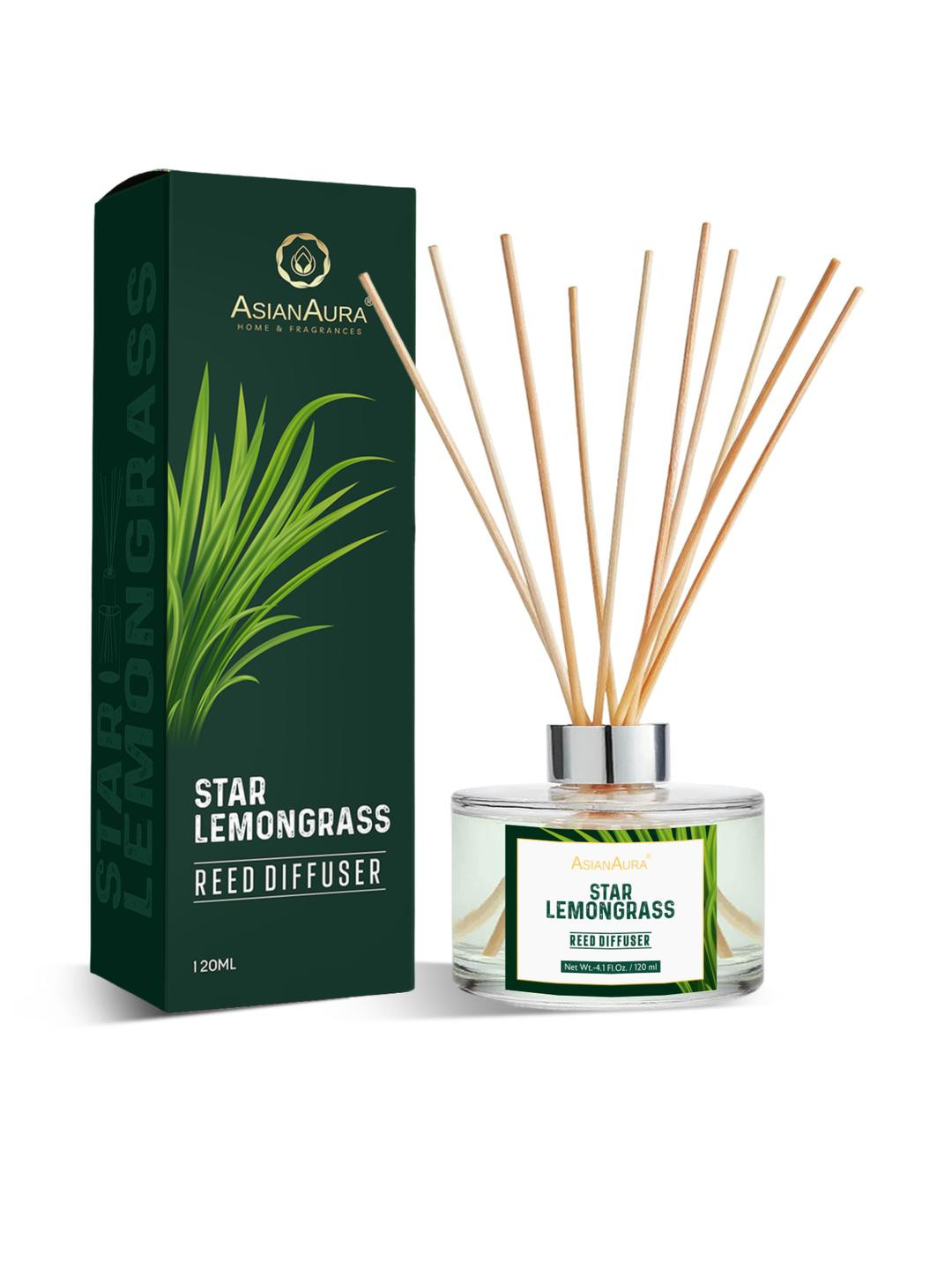 Asian Aura Lemongrass Reed Diffuser Set  Long-Lasting Fragrance (120ml)