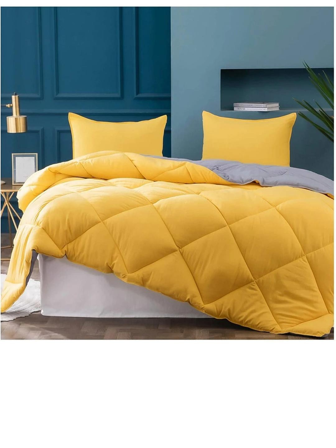 Doristyle Yellow 250 GSM Checked Microfiber Single Bed Comforter