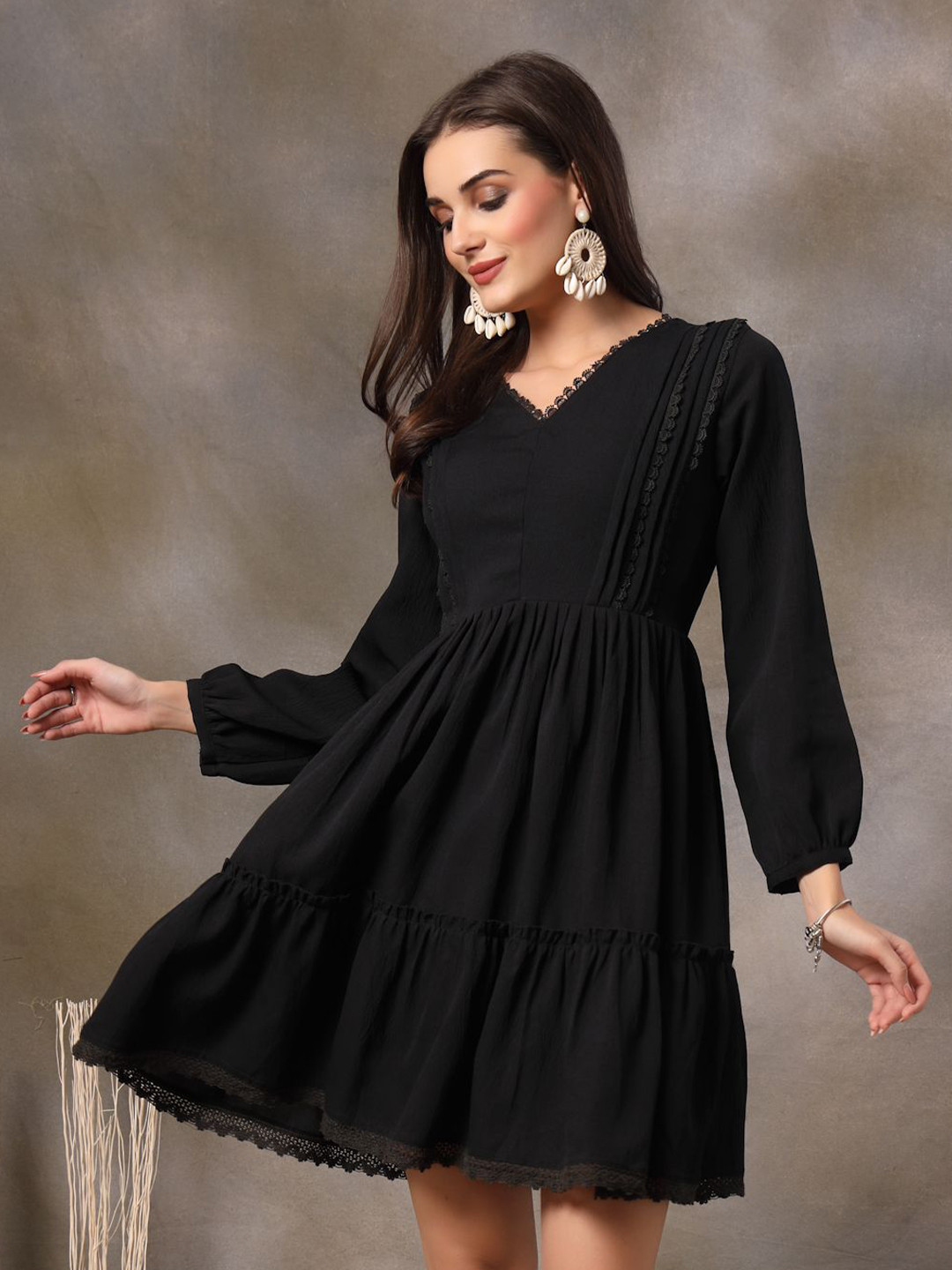 Stylum Women Puff Sleeve Lace-Up Fit & Flare Dress