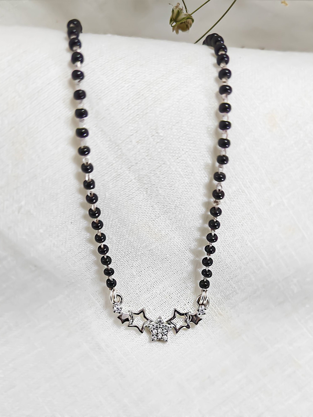 INARI SHINES Women 925 Silver Rhodium-Plated Celestial Spark Star Mangalsutra