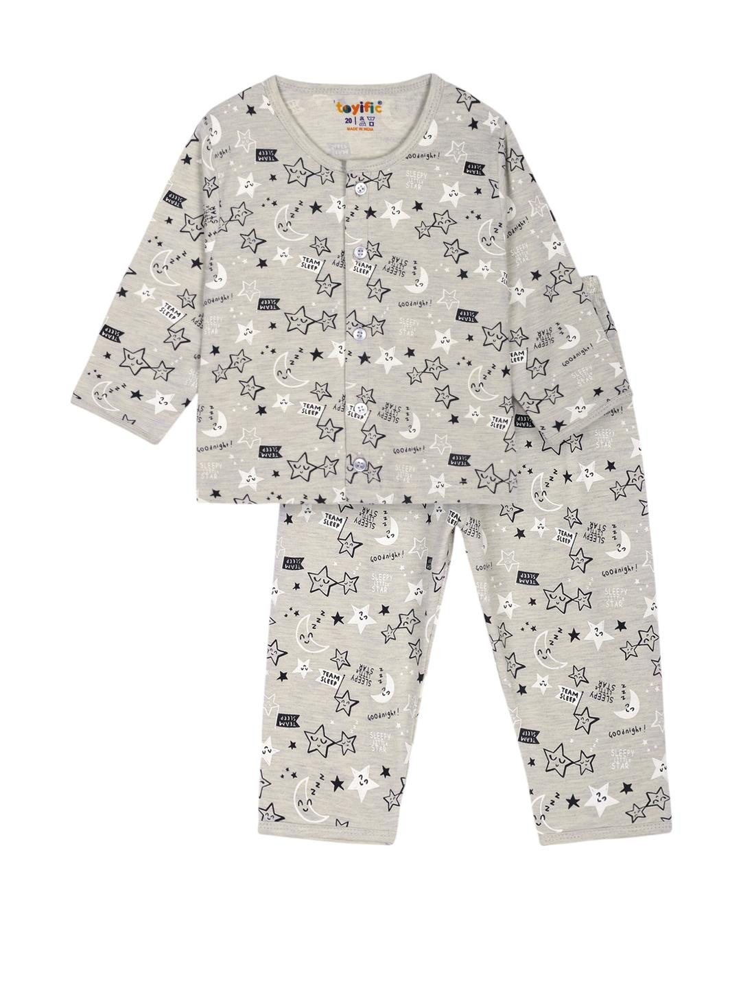 toyific Unisex Kids Pure Cotton Full Sleeves Printed Night Suit, Sleepsuit for Kids