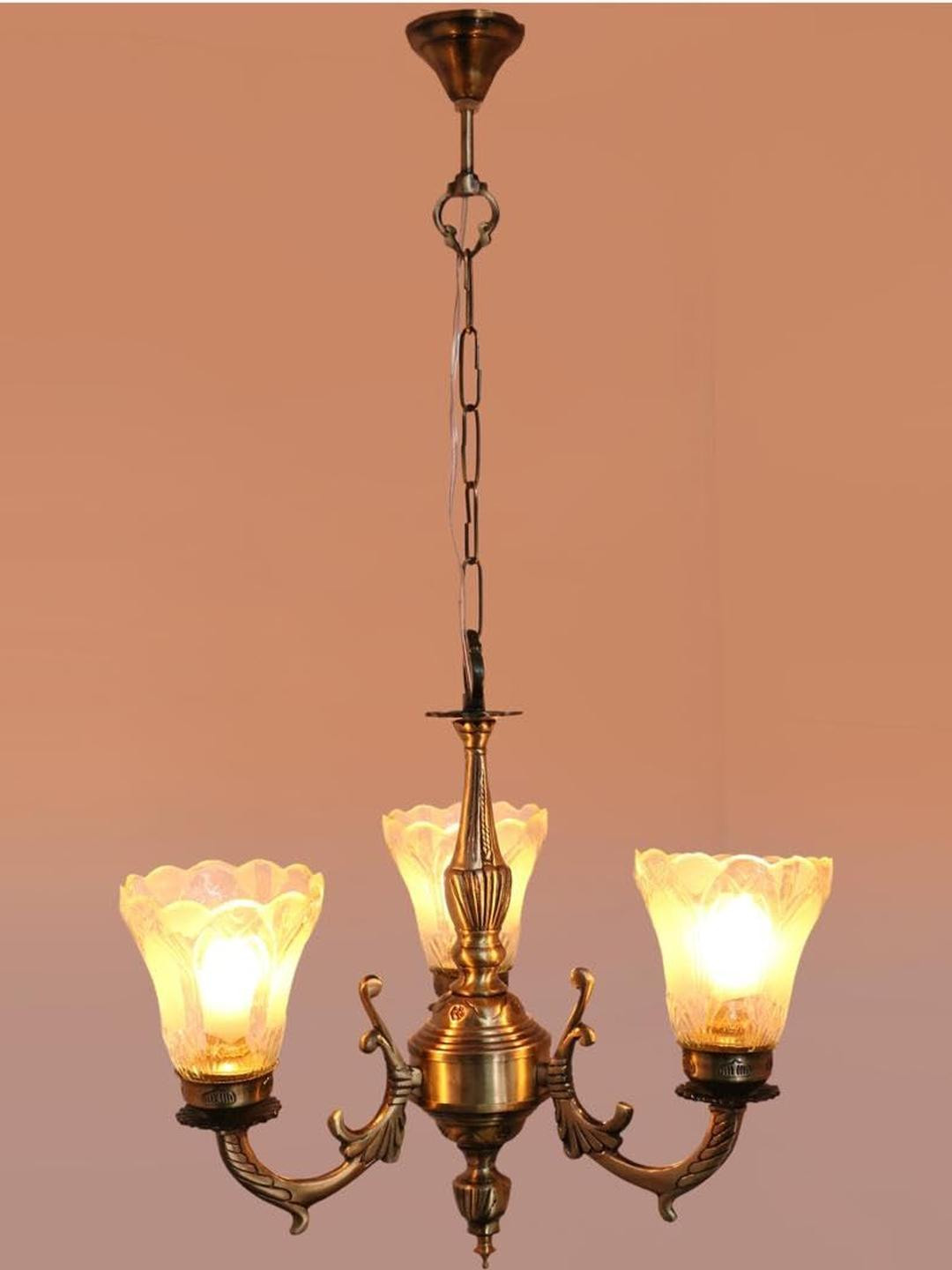 Somil Antique 3-Light Chandelier with Glass Shades, White Lighting Effect, Metal Fitting. LED Compatible. Dia: 48 X 48 X 100 Cm.