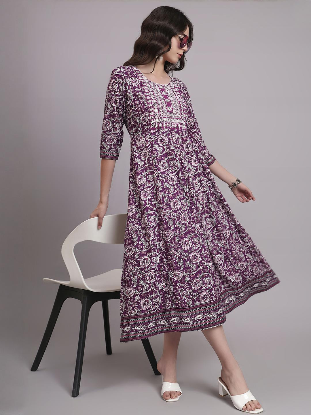 Angkor Women Purple  Viscose Rayon Kurtas
