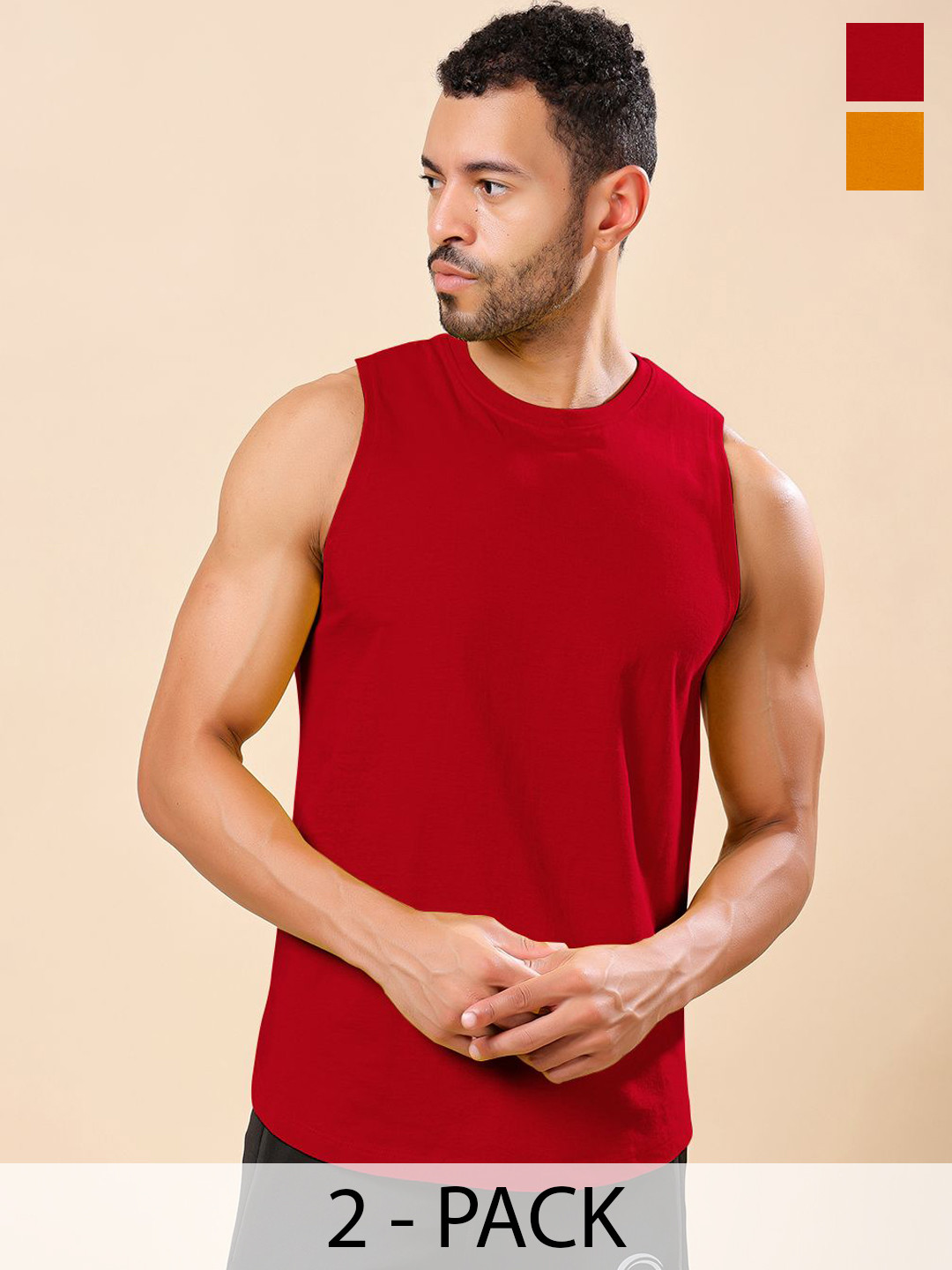 Friskers Pack Of 2 Pure Cotton Round Neck Gym Vests 200725AE-03-26