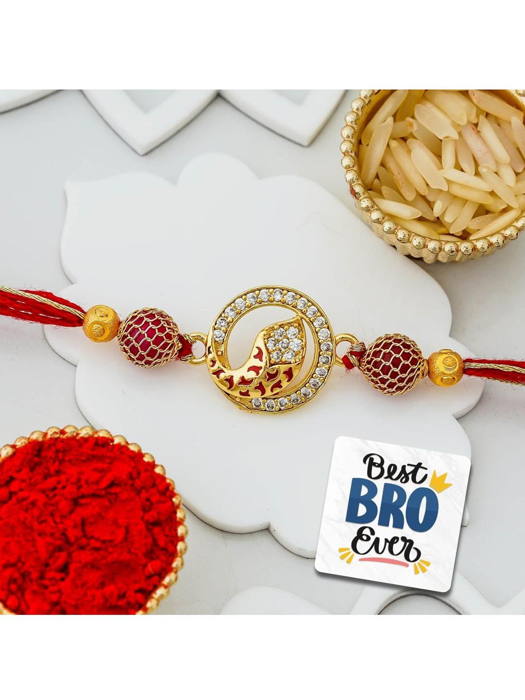 eCraftIndia Stones Studded Thread Rakhi With Fridge Magnet