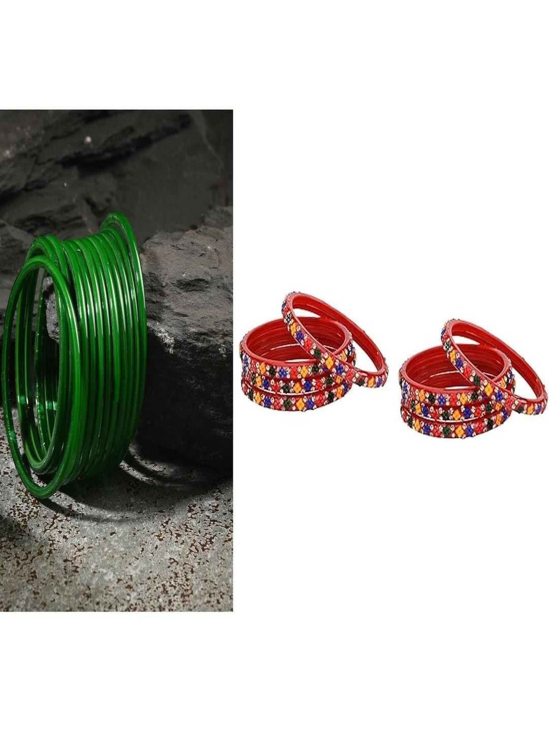 SOMIL Set Of 20 Green Glass Artificial Stones and Beads Bangles