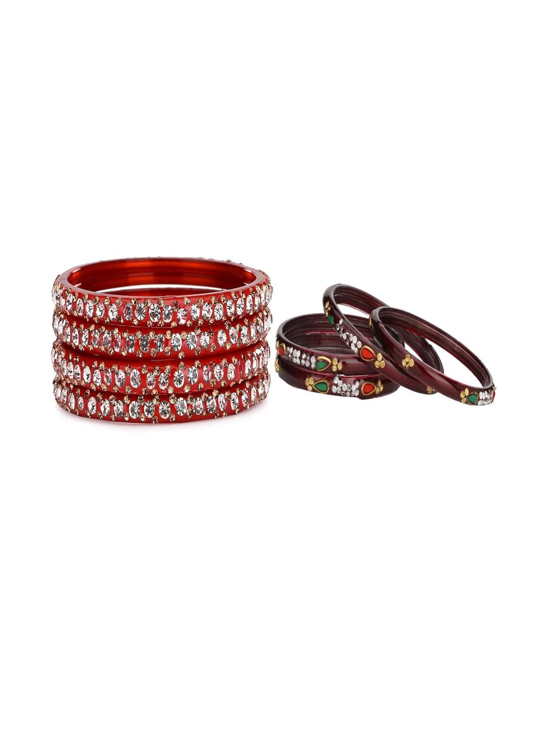 SOMIL Set Of 8 Red And Maroon Glass Artificial Stones and Beads Bangles