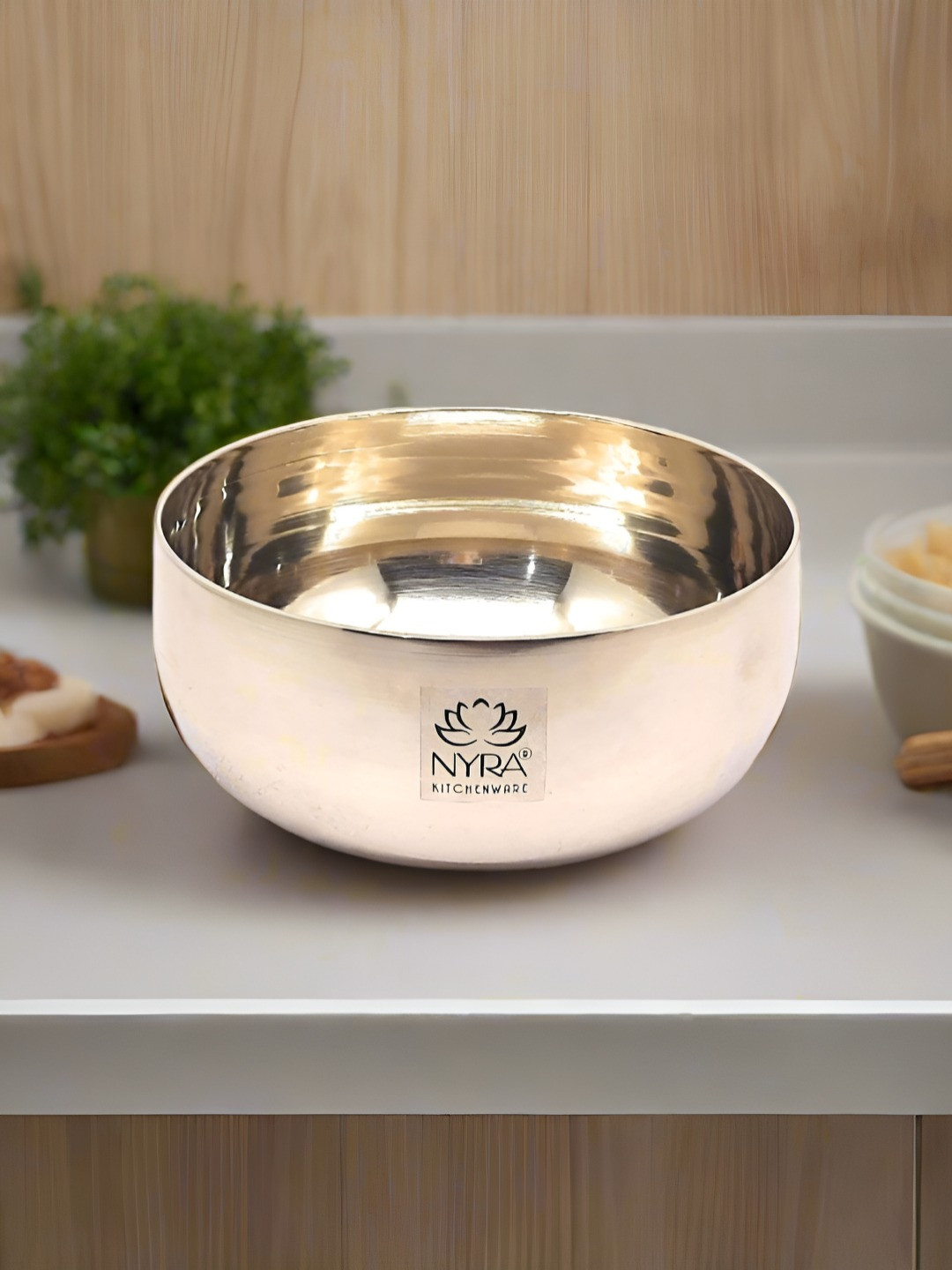 Nyra Kitchenware Bronze-Toned Bronze Kansa Dishwasher Safe Serving Bowl-700ml