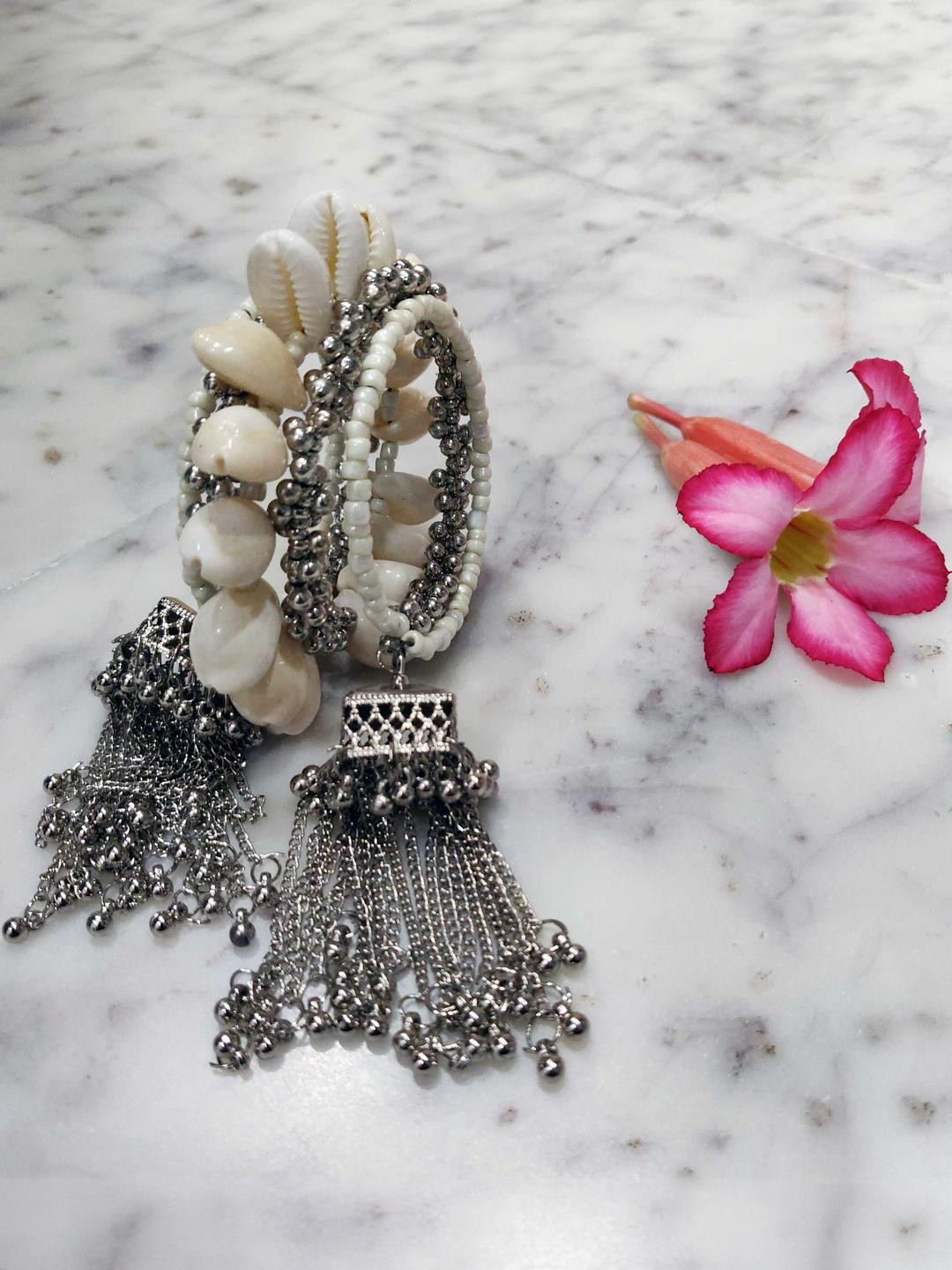 Grace Collections Women Silver-Plated Shell Studded Bracelet